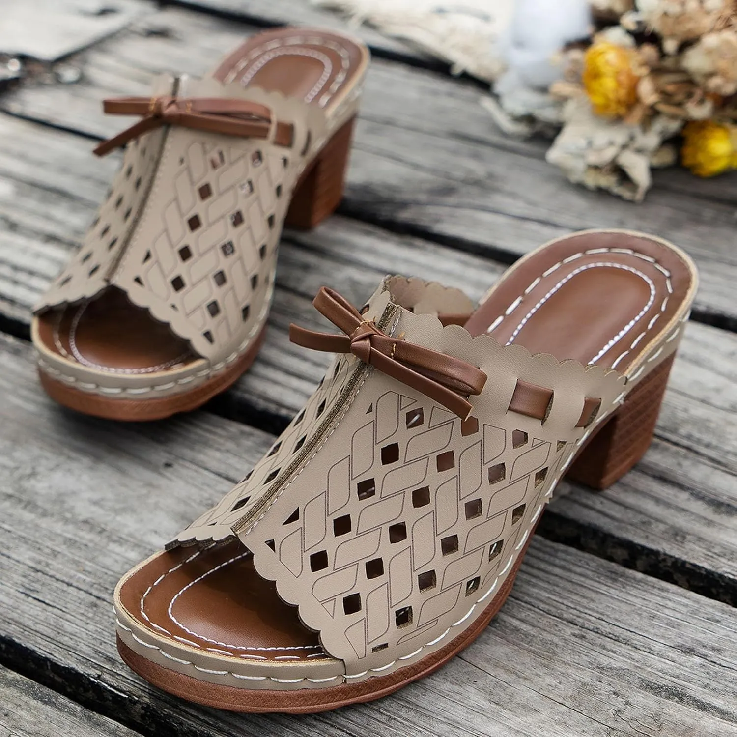 Heeled Sandals for Women Summer Orthopedic Clogs Wide Width Wedge Non Slip Sandals Leather Open Toe Outdoor Beach Slip On Slippers