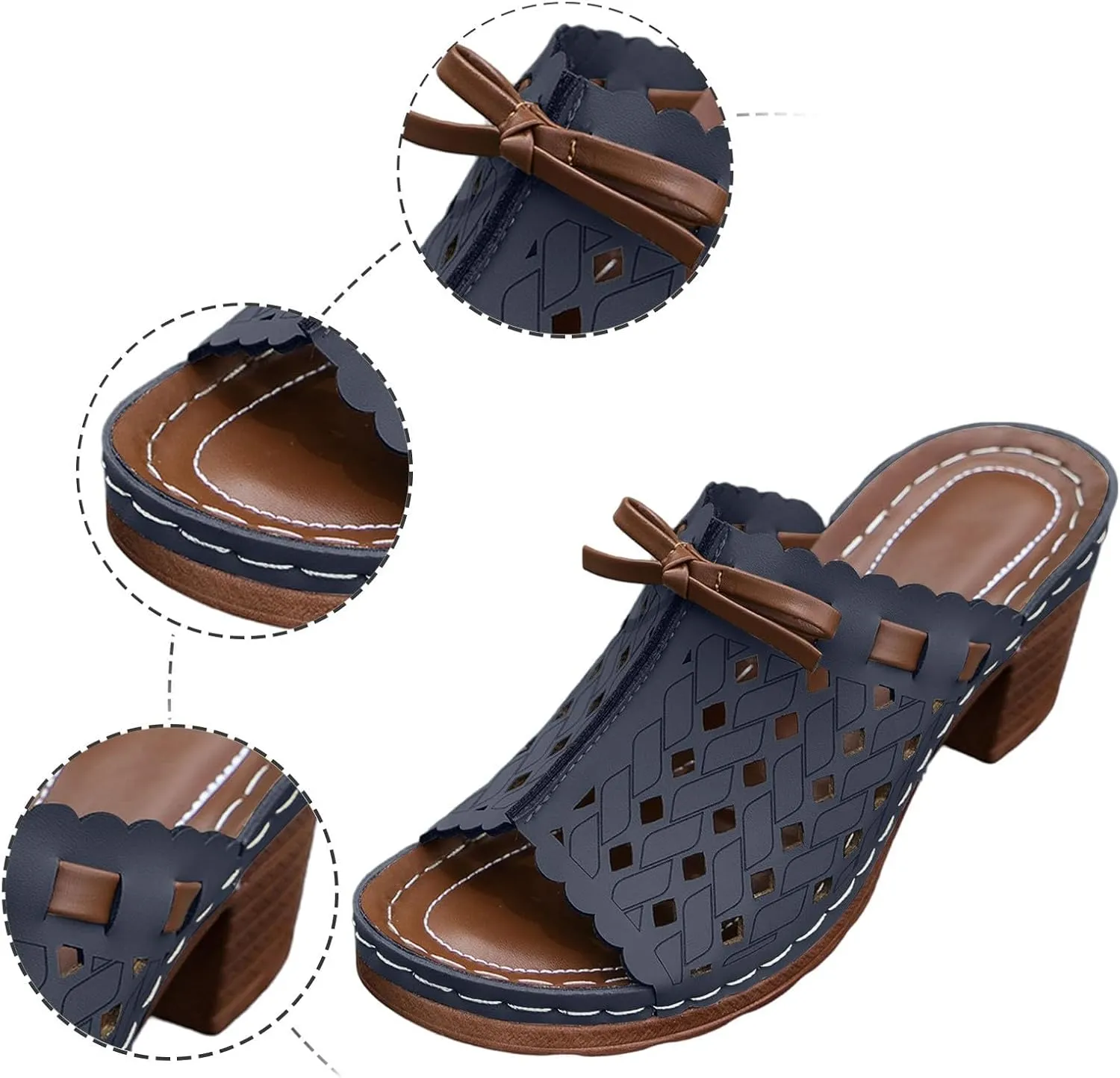 Heeled Sandals for Women Summer Orthopedic Clogs Wide Width Wedge Non Slip Sandals Leather Open Toe Outdoor Beach Slip On Slippers