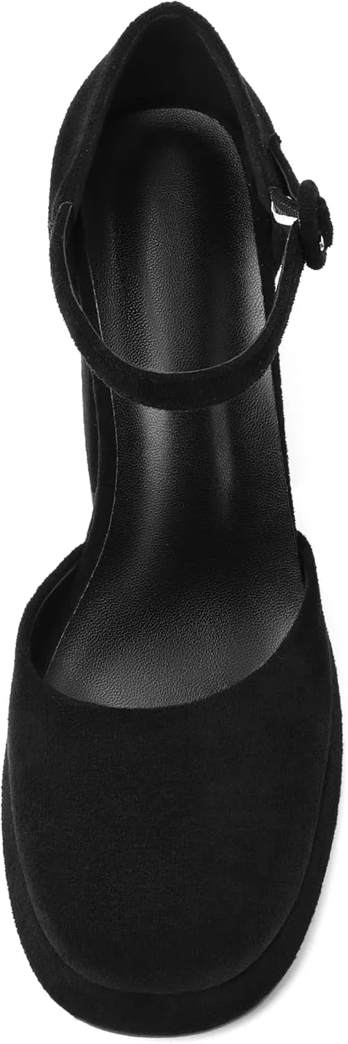 Joseywade Platform Mary Janes Women Chunky Block Heel Pumps Closed Round Toe 4 Inch Ankle Strap High Heel Shoes