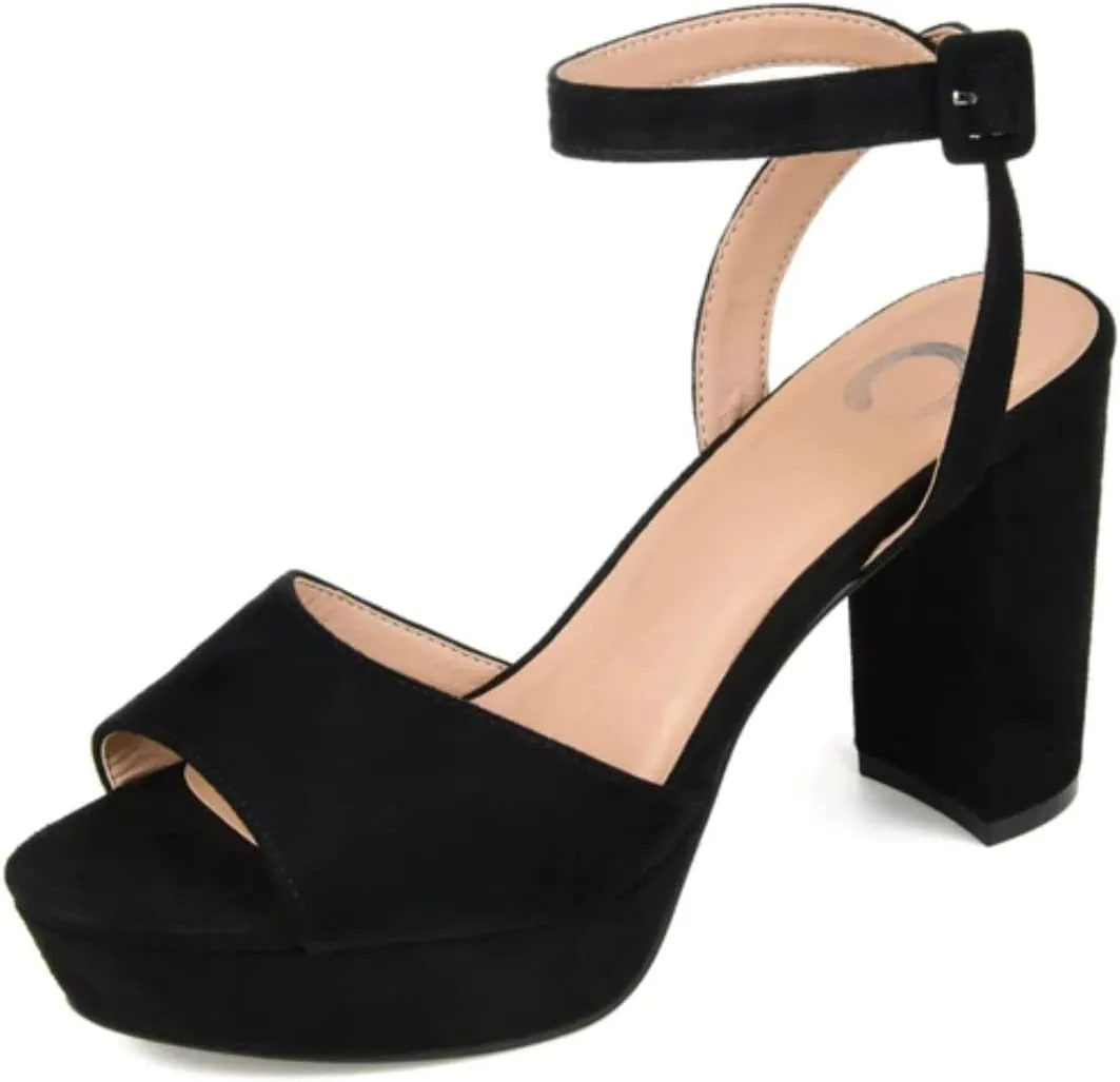 Journee Collection Womens Nairri Faux Suede Heel Sandals Black 11 Wide (C,D,W)