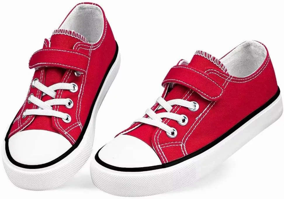 JUDIS Kids Canvas Shoes Adjustable Hook and Loop Fashion Casual Sneakers for Boys and Girls