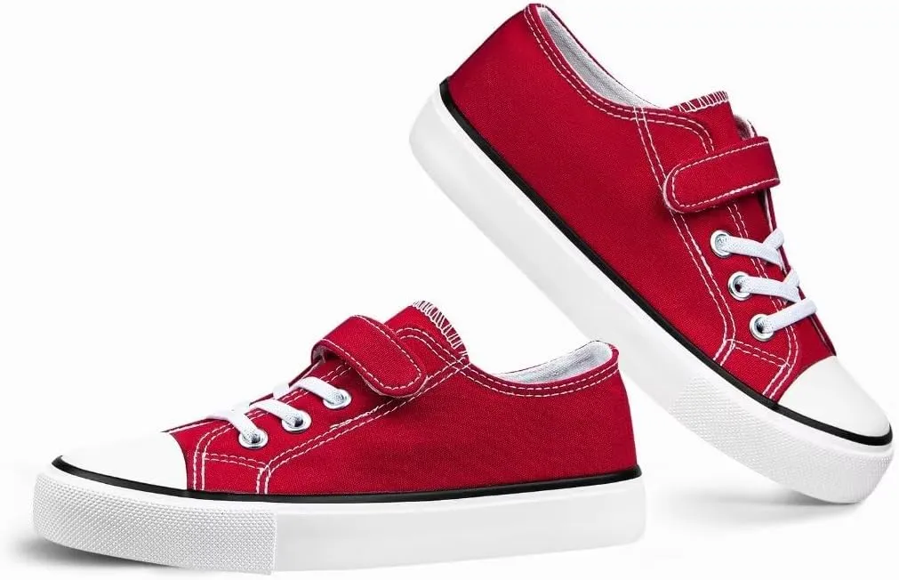 JUDIS Kids Canvas Shoes Adjustable Hook and Loop Fashion Casual Sneakers for Boys and Girls