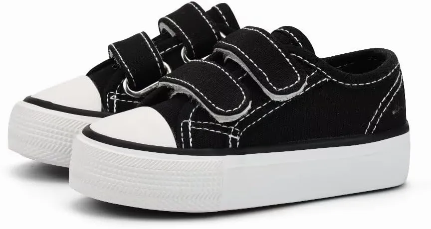 JUDIS Kids Canvas Shoes Dual Adjustable Hook and Loop Casual Sneakers Boys and Girls Fashion Shoes