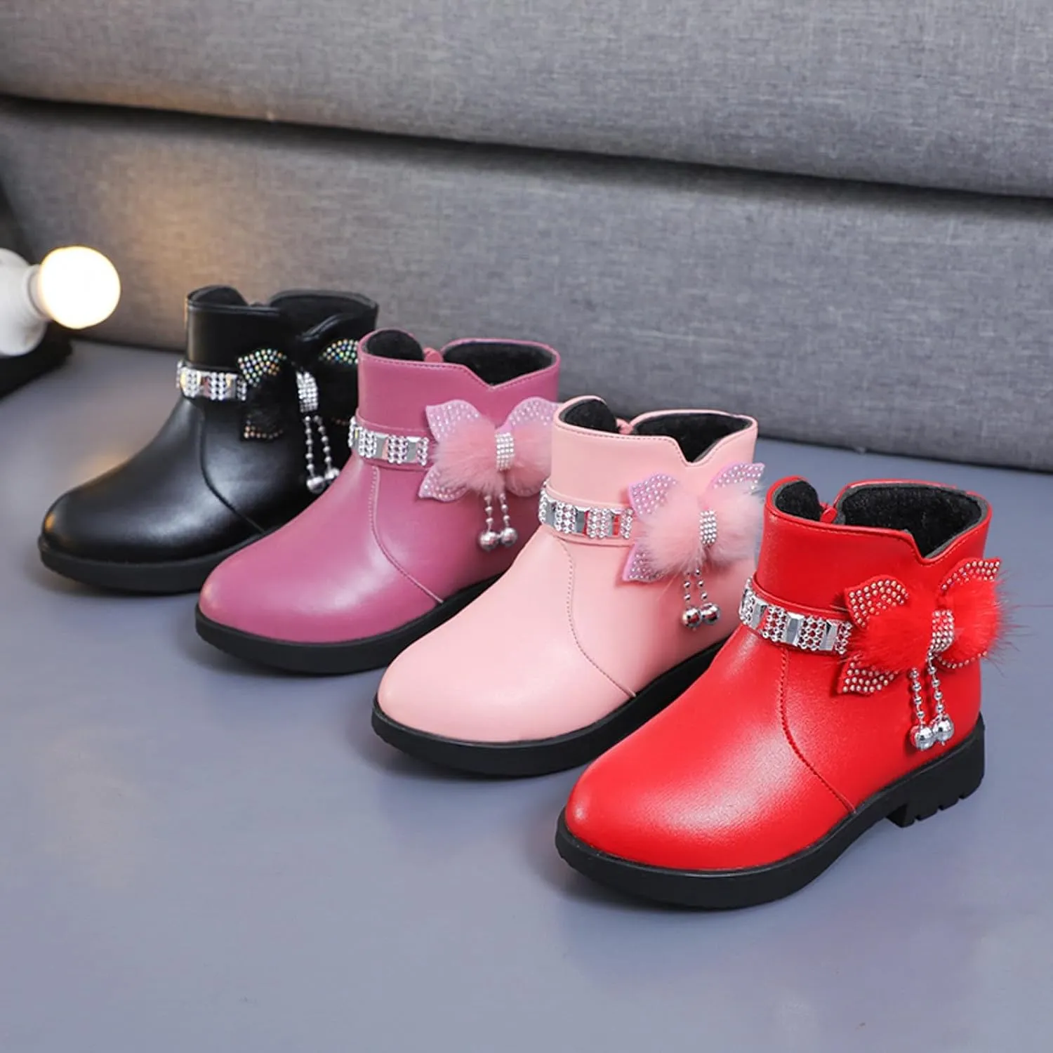 Kids Ankle Boots for Girls Side Zipper Round Toe Casual Short Booties Short Glitter Side Zipper Casual Shoes