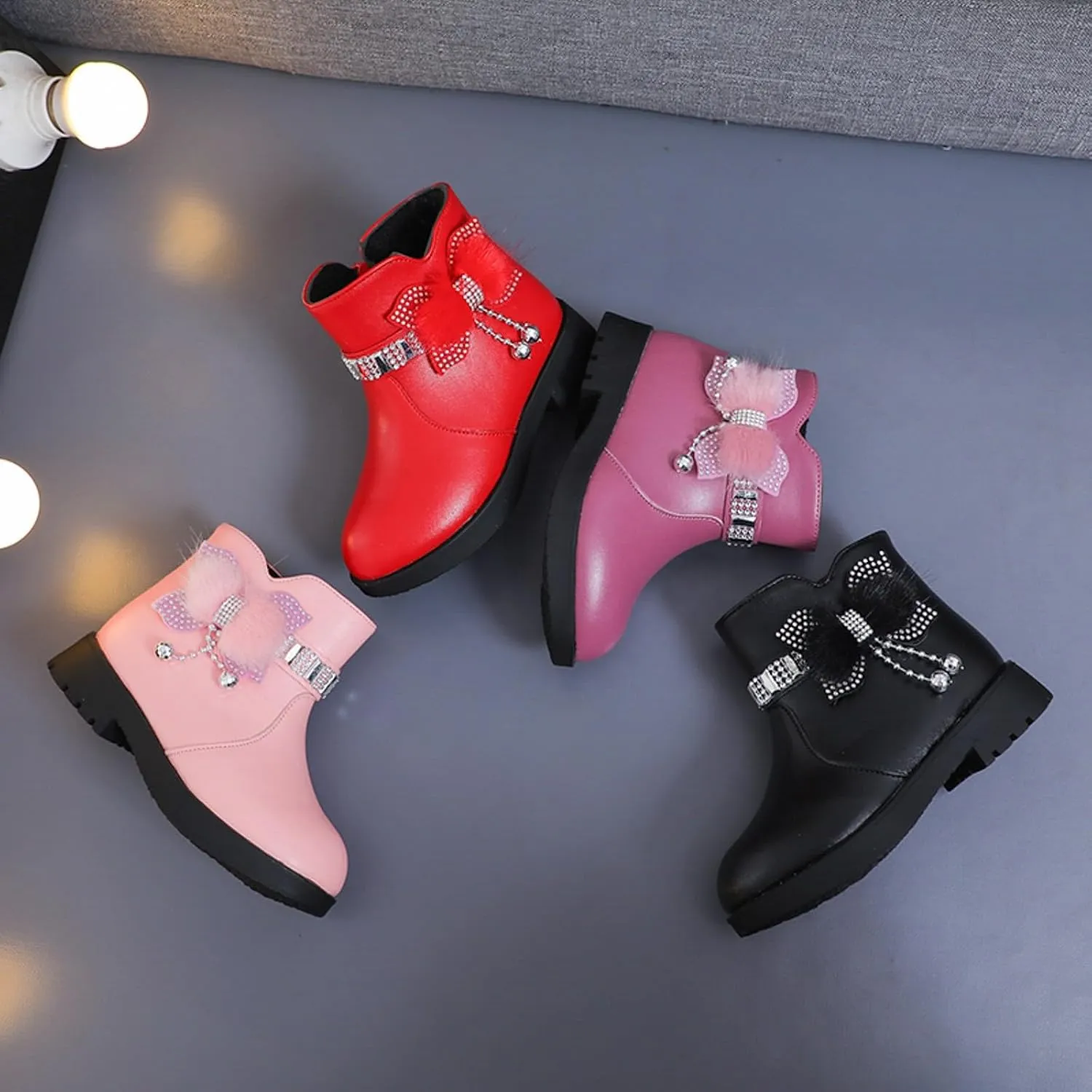 Kids Ankle Boots for Girls Side Zipper Round Toe Casual Short Booties Short Glitter Side Zipper Casual Shoes