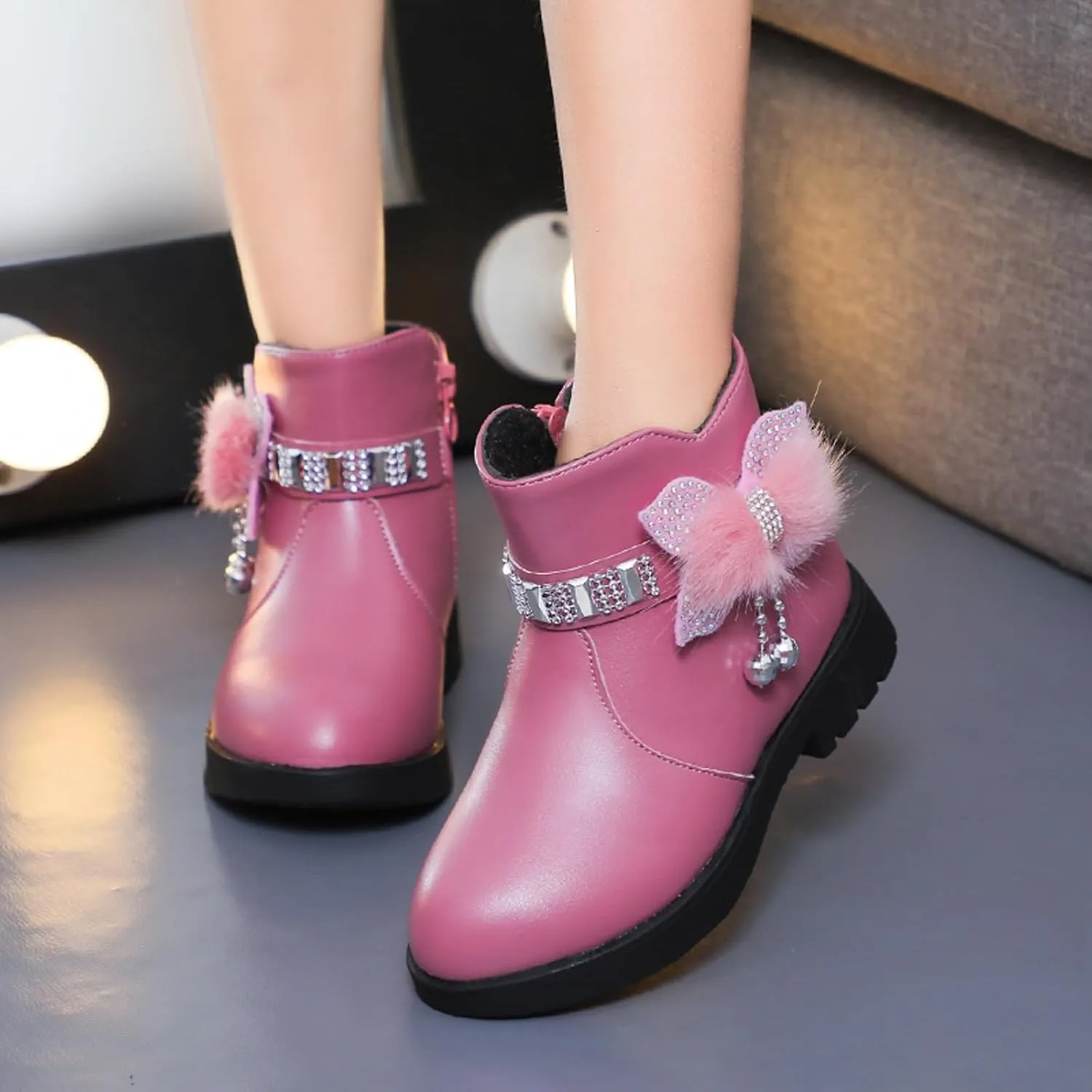 Kids Ankle Boots for Girls Side Zipper Round Toe Casual Short Booties Short Glitter Side Zipper Casual Shoes