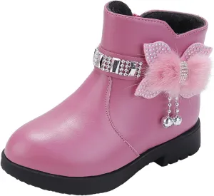 Kids Ankle Boots for Girls Side Zipper Round Toe Casual Short Booties Short Glitter Side Zipper Casual Shoes