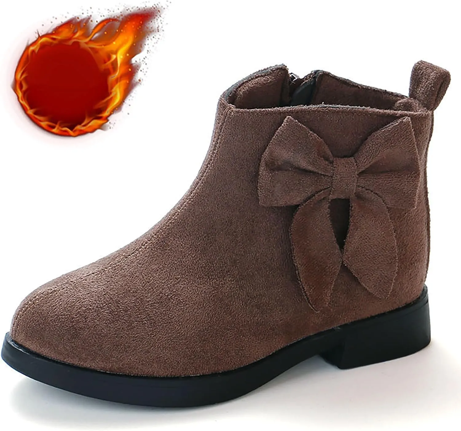 Kids Comfort Boots Warm Side Zipper Boots Low Heel Short Booties Walking Shoes for Toddlers Little Kid
