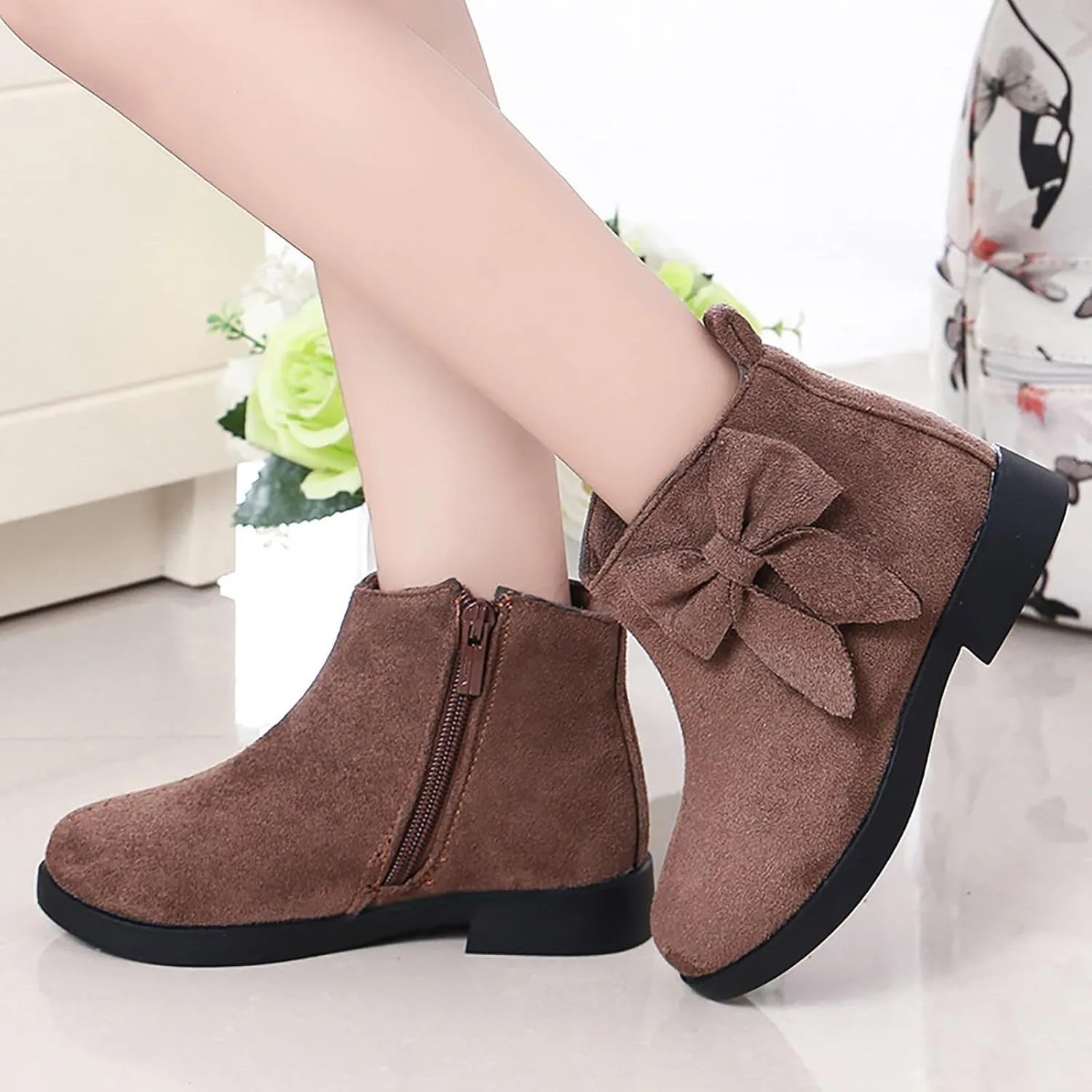 Kids Comfort Boots Warm Side Zipper Boots Low Heel Short Booties Walking Shoes for Toddlers Little Kid