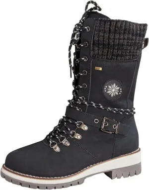 Lace Up Mid Calf Snow Boots for Women Square Heel Belt Boots Fleece Lined Warm Boots Classic Versatile Boots