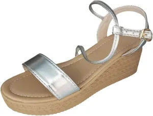 Ladies Summer Casual Shiny Leather Solid Colour Slope Heel Beach Large Size Sandals Arch Supports for Women
