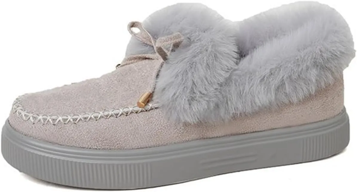 Ladmiple Boots for Women Ankle Booties with Fur Slip On Winter Snow Boots Warm Fashion Outdoor Comfortable Walking Shoes