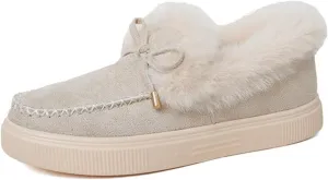 Ladmiple Boots for Women Ankle Booties with Fur Slip On Winter Snow Boots Warm Fashion Outdoor Comfortable Walking Shoes