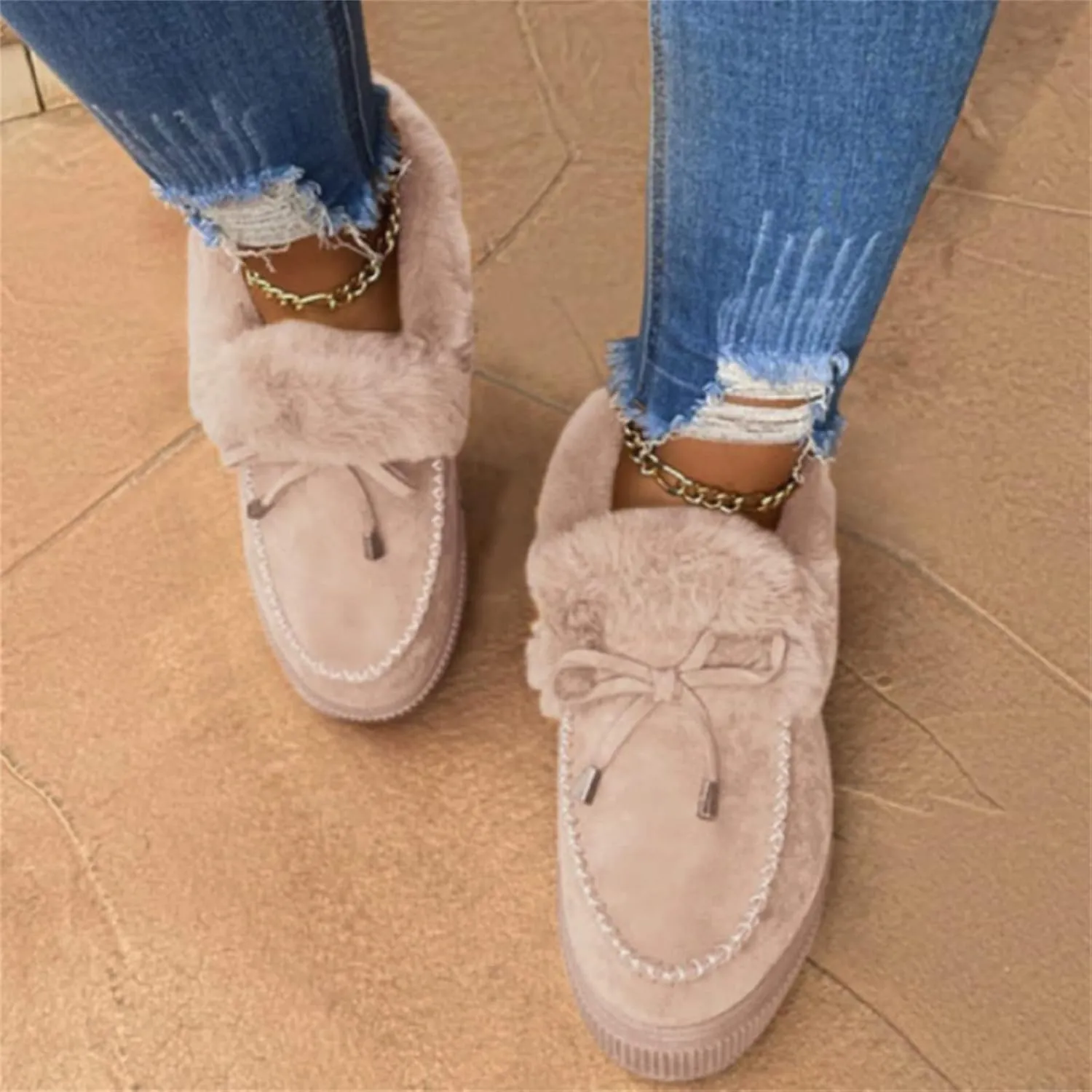 Ladmiple Boots for Women Ankle Booties with Fur Slip On Winter Snow Boots Warm Fashion Outdoor Comfortable Walking Shoes