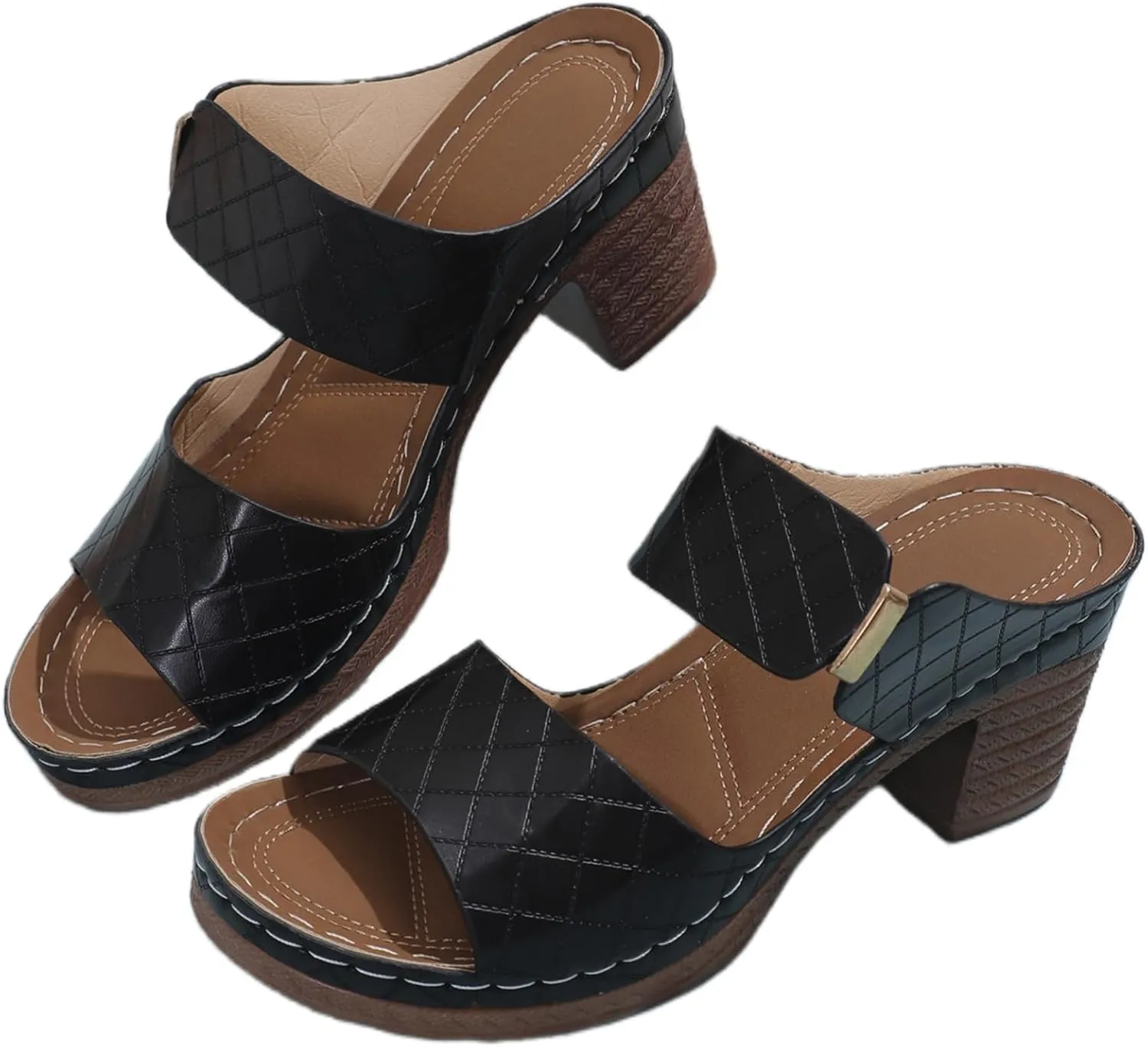 Ladmiple Chunky Heels For Women Backless Open Toe Ankle Strap Low Block Party Dress Pumps Shoes Comfortable Heeled Sandals