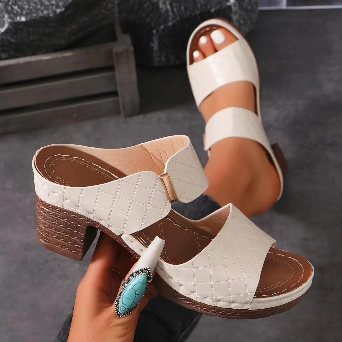 Ladmiple Chunky Heels For Women Backless Open Toe Ankle Strap Low Block Party Dress Pumps Shoes Comfortable Heeled Sandals
