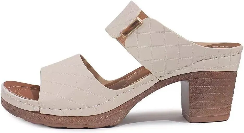Ladmiple Chunky Heels For Women Backless Open Toe Ankle Strap Low Block Party Dress Pumps Shoes Comfortable Heeled Sandals