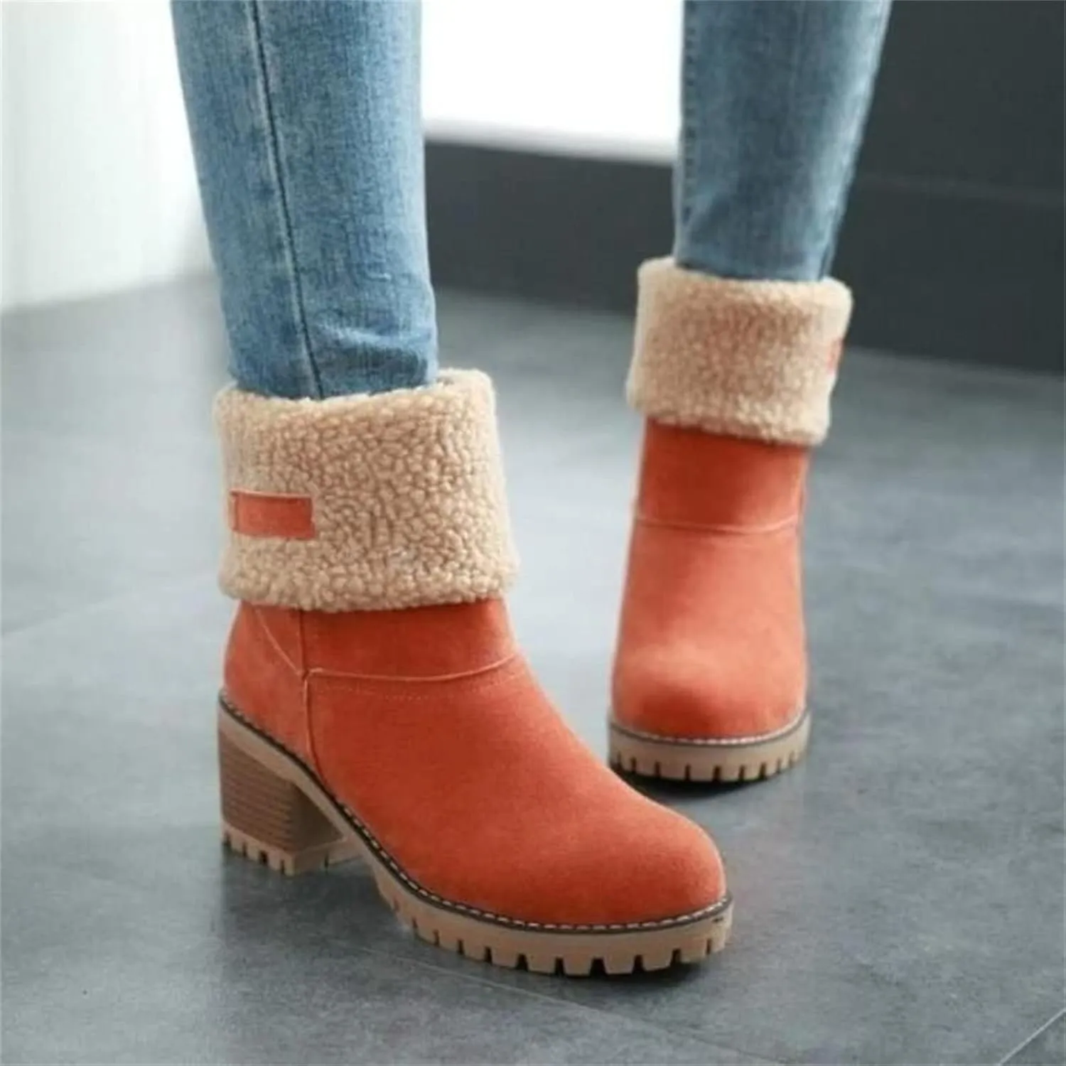 Ladmiple Snow Boots For Women 2023 Trendy Winter Warm Mid Calf Ankle Booties Slip On Fur Lined Fashion Casual Walking Shoes