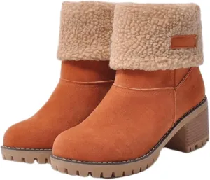 Ladmiple Snow Boots For Women Cute Tall Mid Calf Winter Shoes Fur Lined Warm Slip On Ankle Booties Anti Slip Walking Shoes