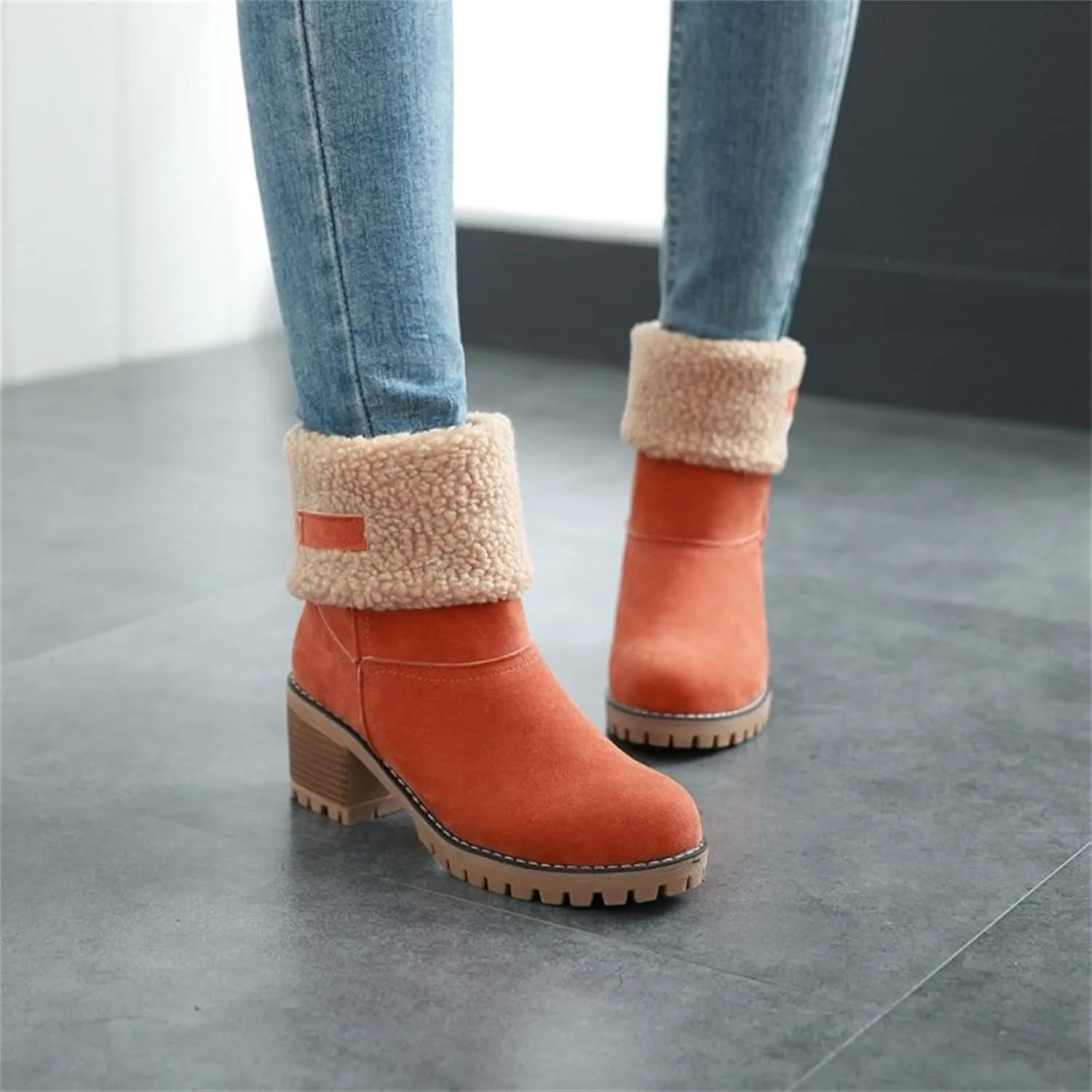 Ladmiple Snow Boots For Women Cute Tall Mid Calf Winter Shoes Fur Lined Warm Slip On Ankle Booties Anti Slip Walking Shoes