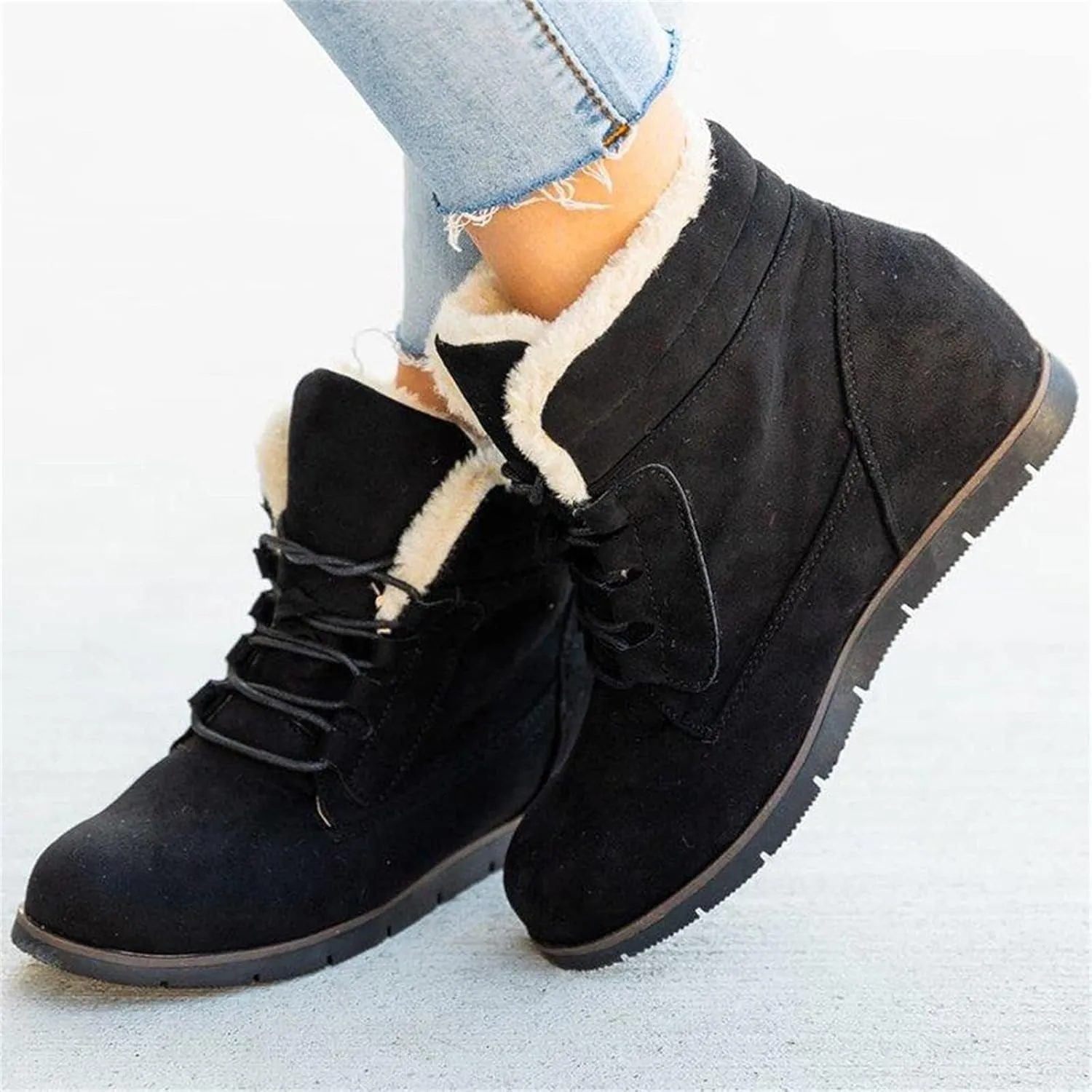 Ladmiple Snow Boots For Women Wide Faux Fur Lined Winter Warm Ankle Booties Slip On Outdoor Fashion Casual Walking Shoes