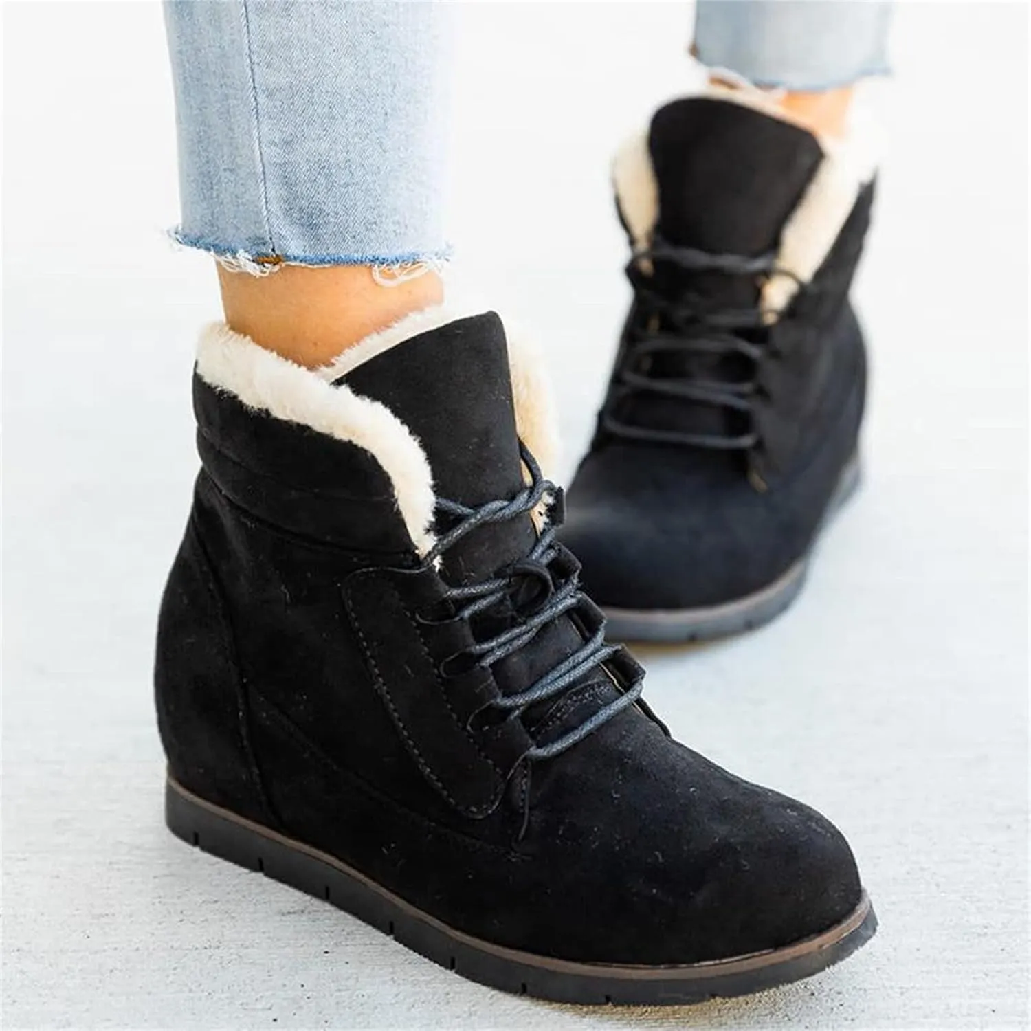 Ladmiple Snow Boots For Women Wide Faux Fur Lined Winter Warm Ankle Booties Slip On Outdoor Fashion Casual Walking Shoes