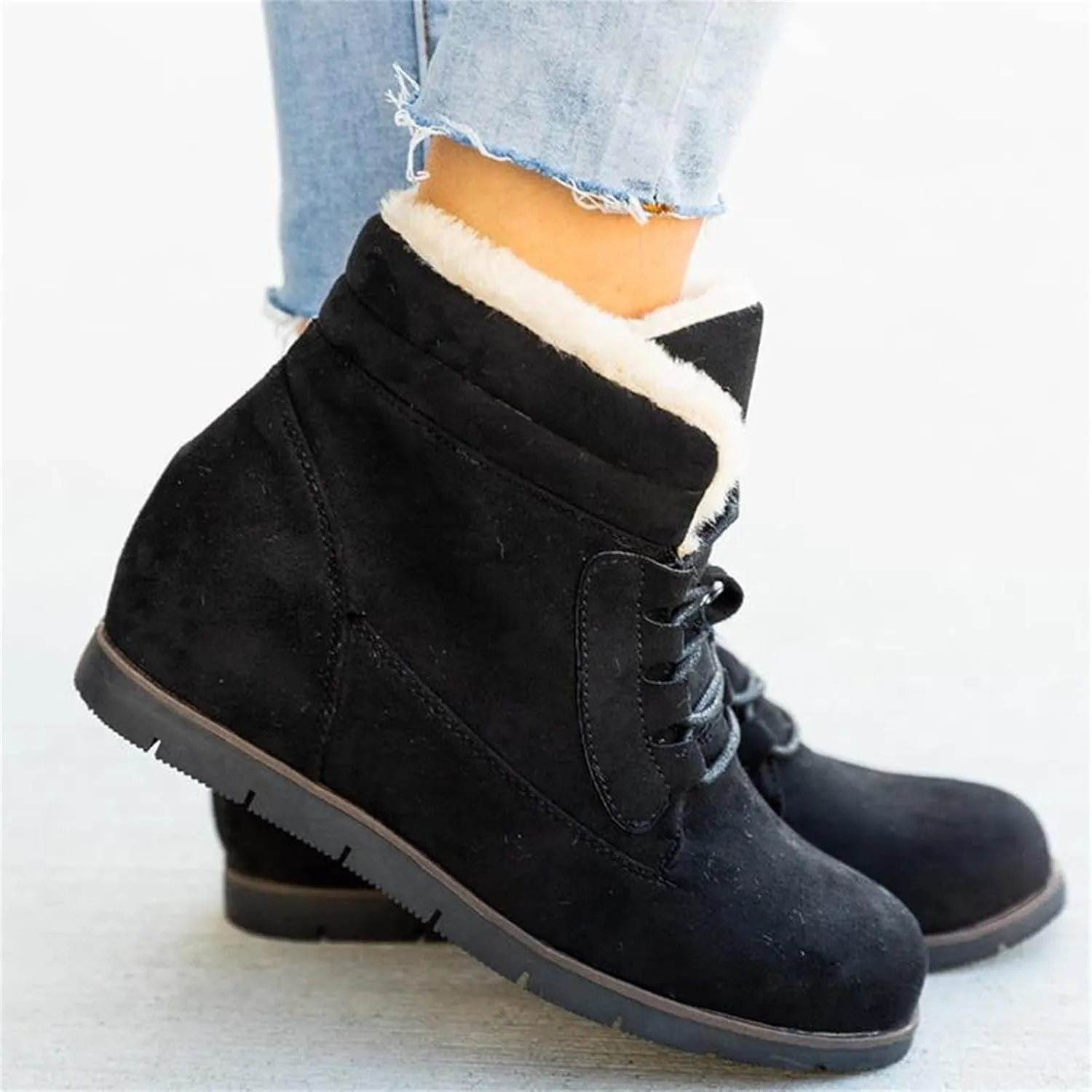 Ladmiple Snow Boots For Women Wide Faux Fur Lined Winter Warm Ankle Booties Slip On Outdoor Fashion Casual Walking Shoes