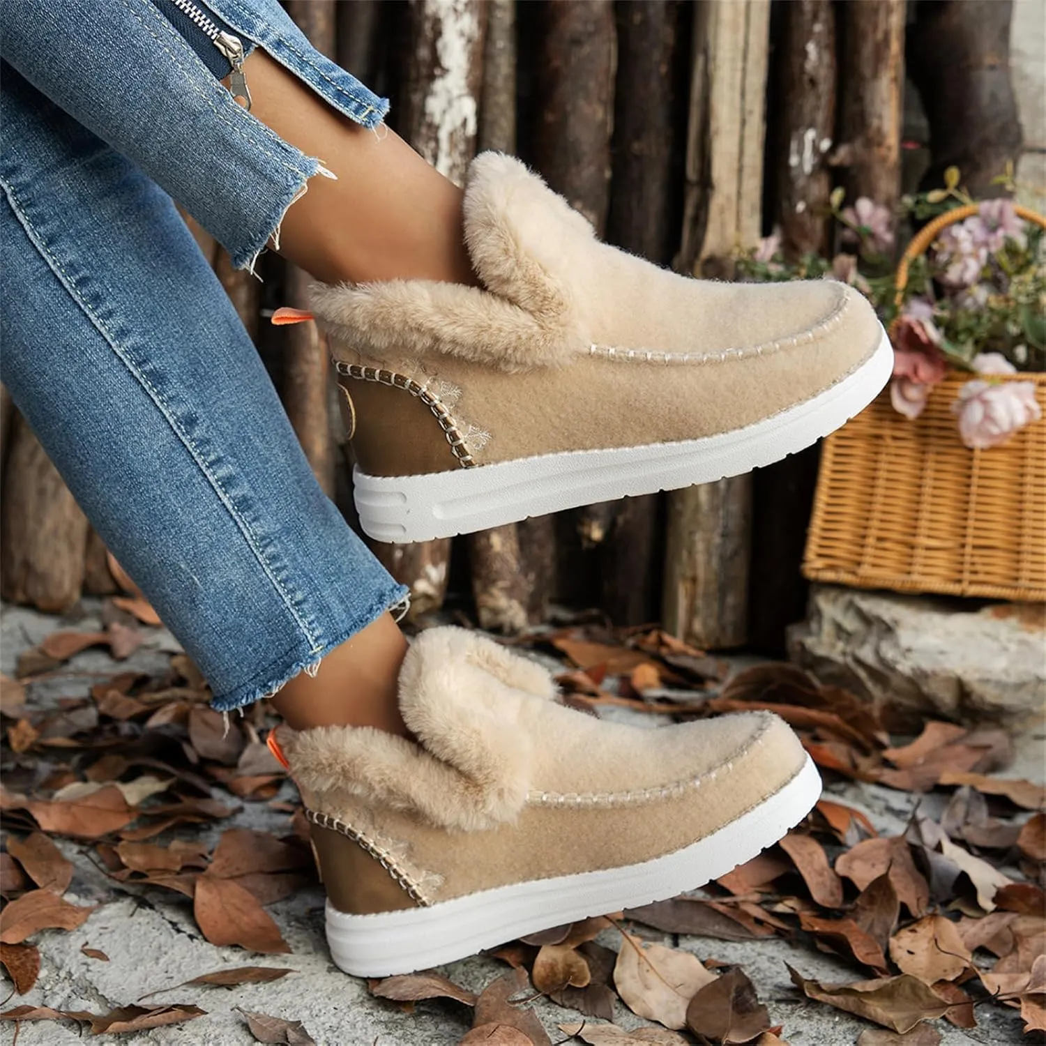Ladmiple Winter Boots For Women 2024 Dressy Snow Boots Warm Fur Lined Anti-Slip Ankle Booties Slip On Warm Loafers Shoes