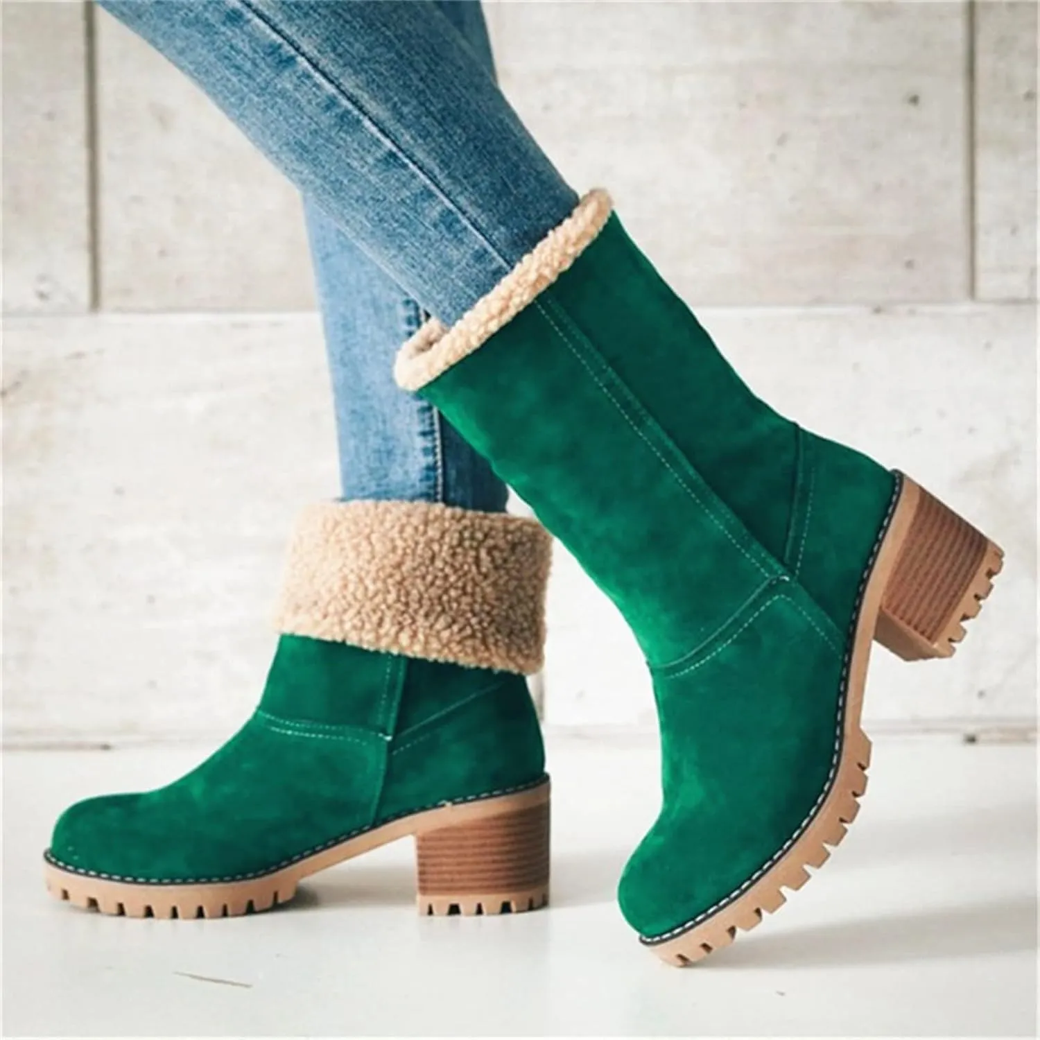 Ladmiple Winter Boots For Women Fashion Snow Boots Ankle Short Boots Slip On Outdoor Mid Calf Booties Fur Lined Warm Shoes