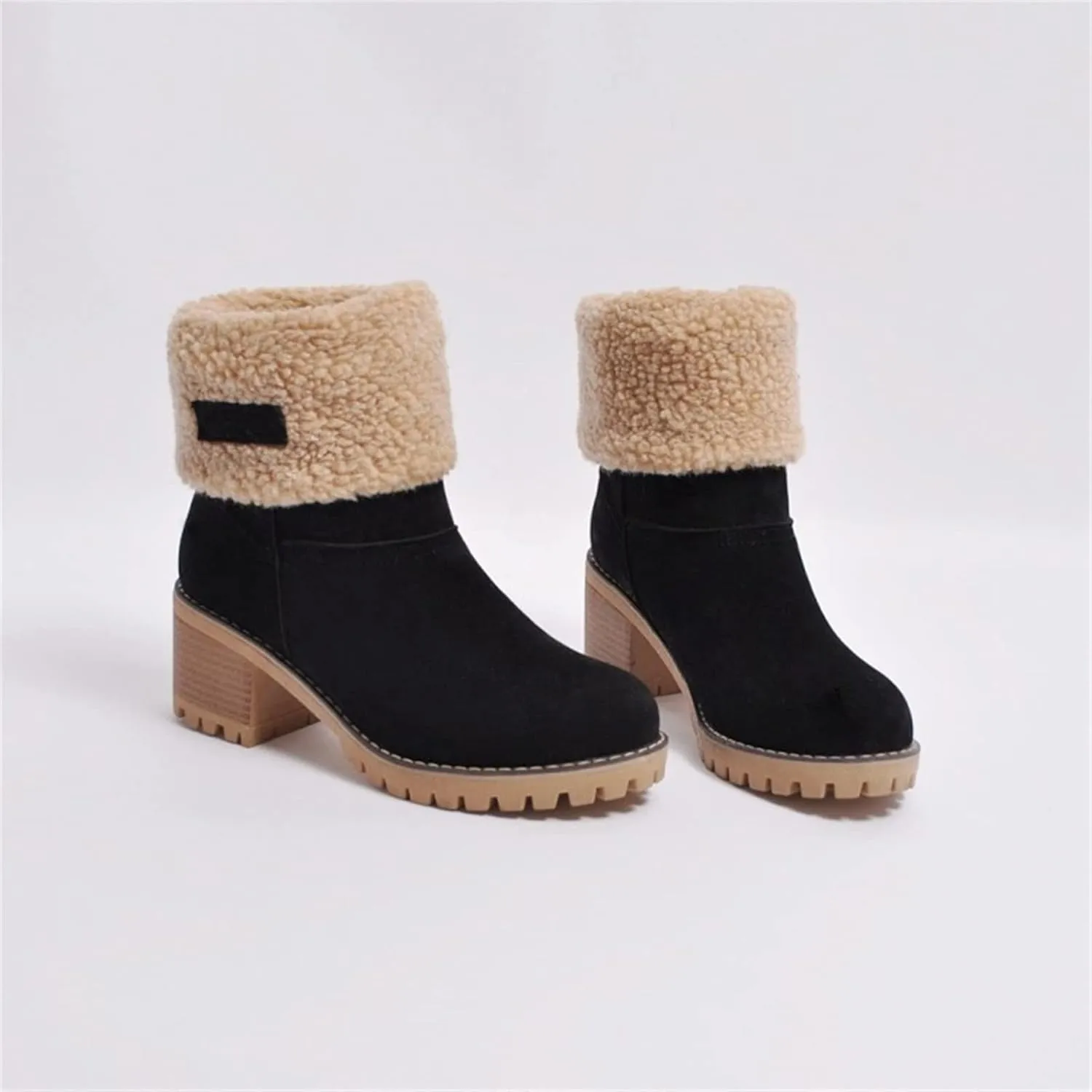 Ladmiple Winter Boots For Women Fashion Snow Boots Warm Fur Lined Ankle Booties Slip on Outdoor Walking Mid Calf Boots 2024