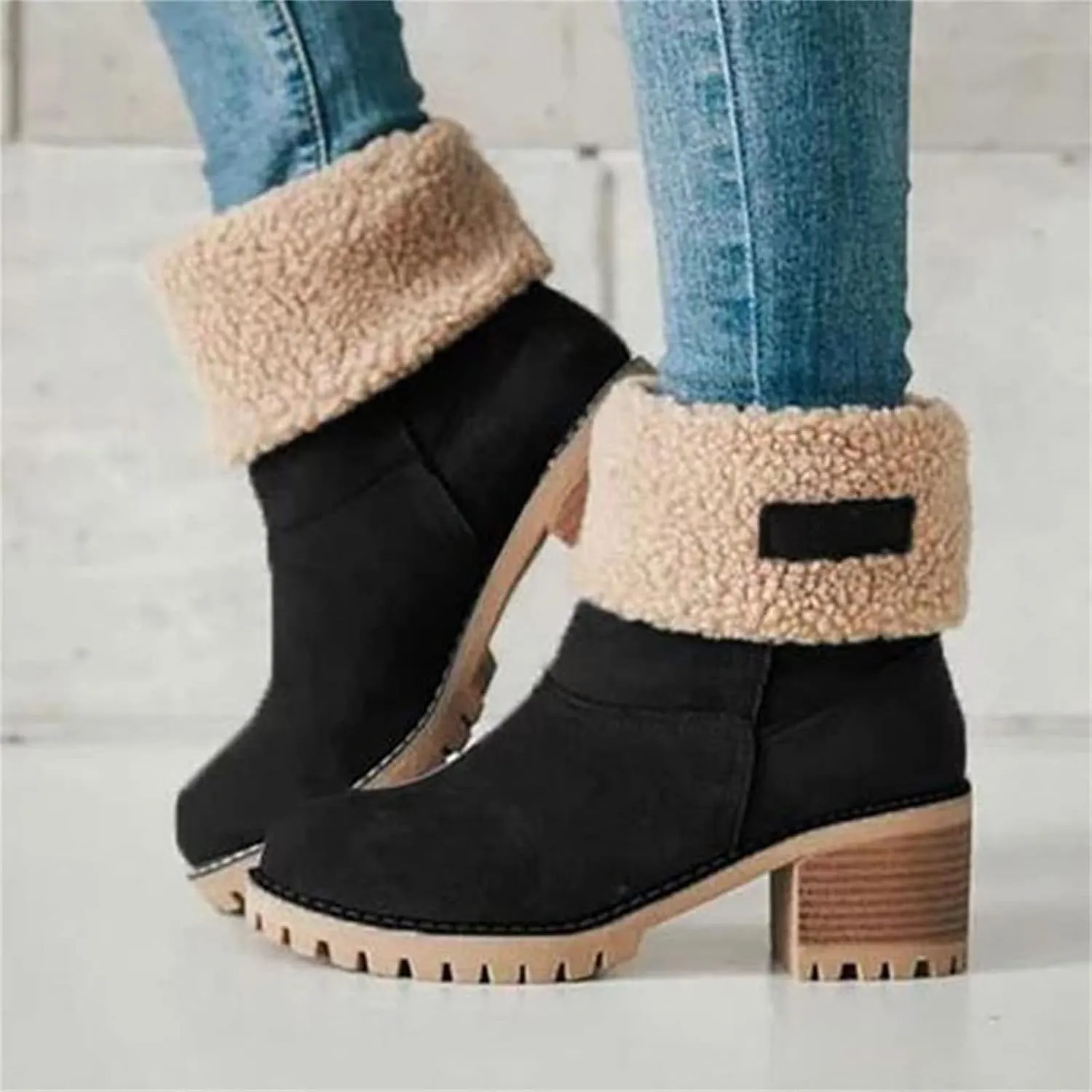 Ladmiple Winter Boots For Women Fashion Snow Boots Warm Fur Lined Ankle Booties Slip on Outdoor Walking Mid Calf Boots 2024