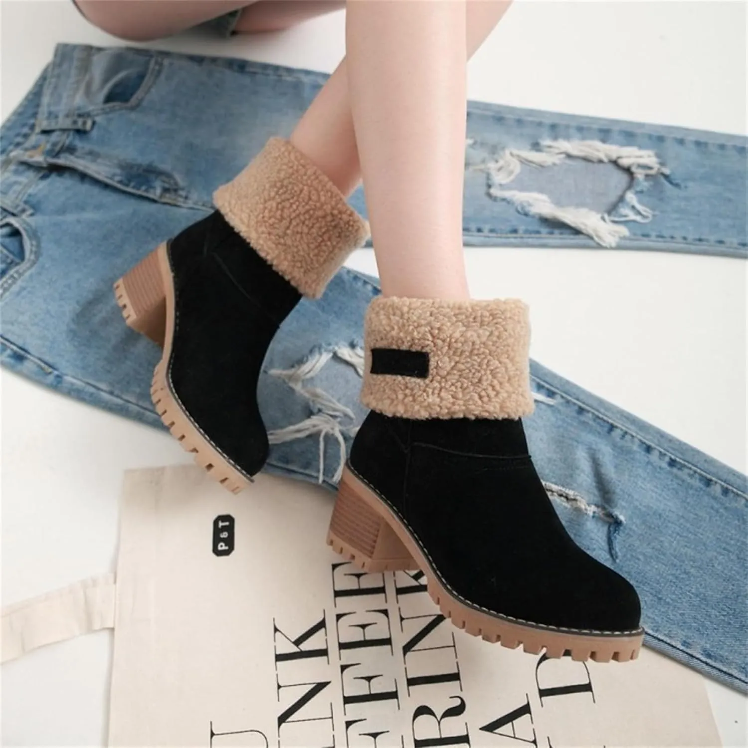 Ladmiple Winter Boots For Women Fashion Snow Boots Warm Fur Lined Ankle Booties Slip on Outdoor Walking Mid Calf Boots 2024