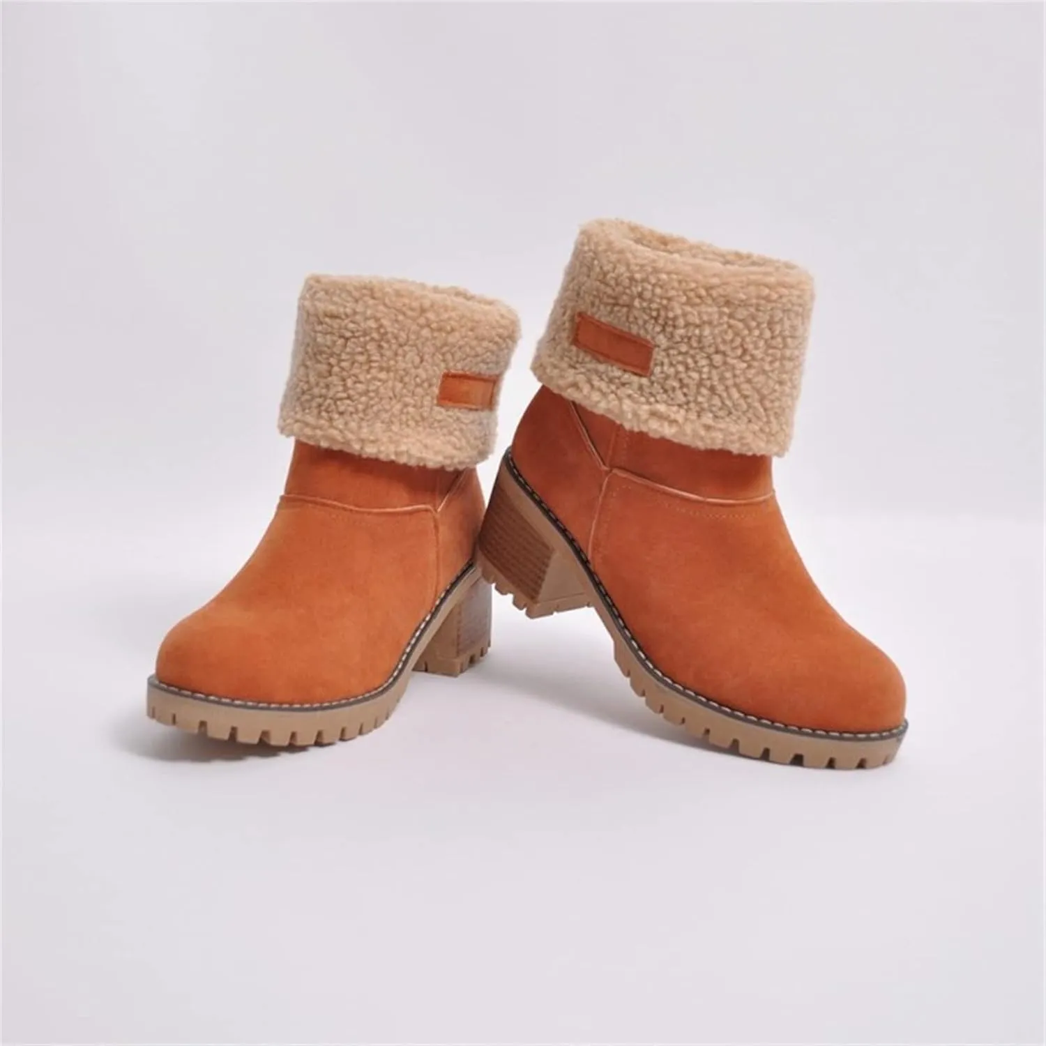 Ladmiple Winter Boots For Women Fashion Warm Faux Fur Lined Mid Calf Snow Boots Comfortable Walking Slip On Ankle Booties