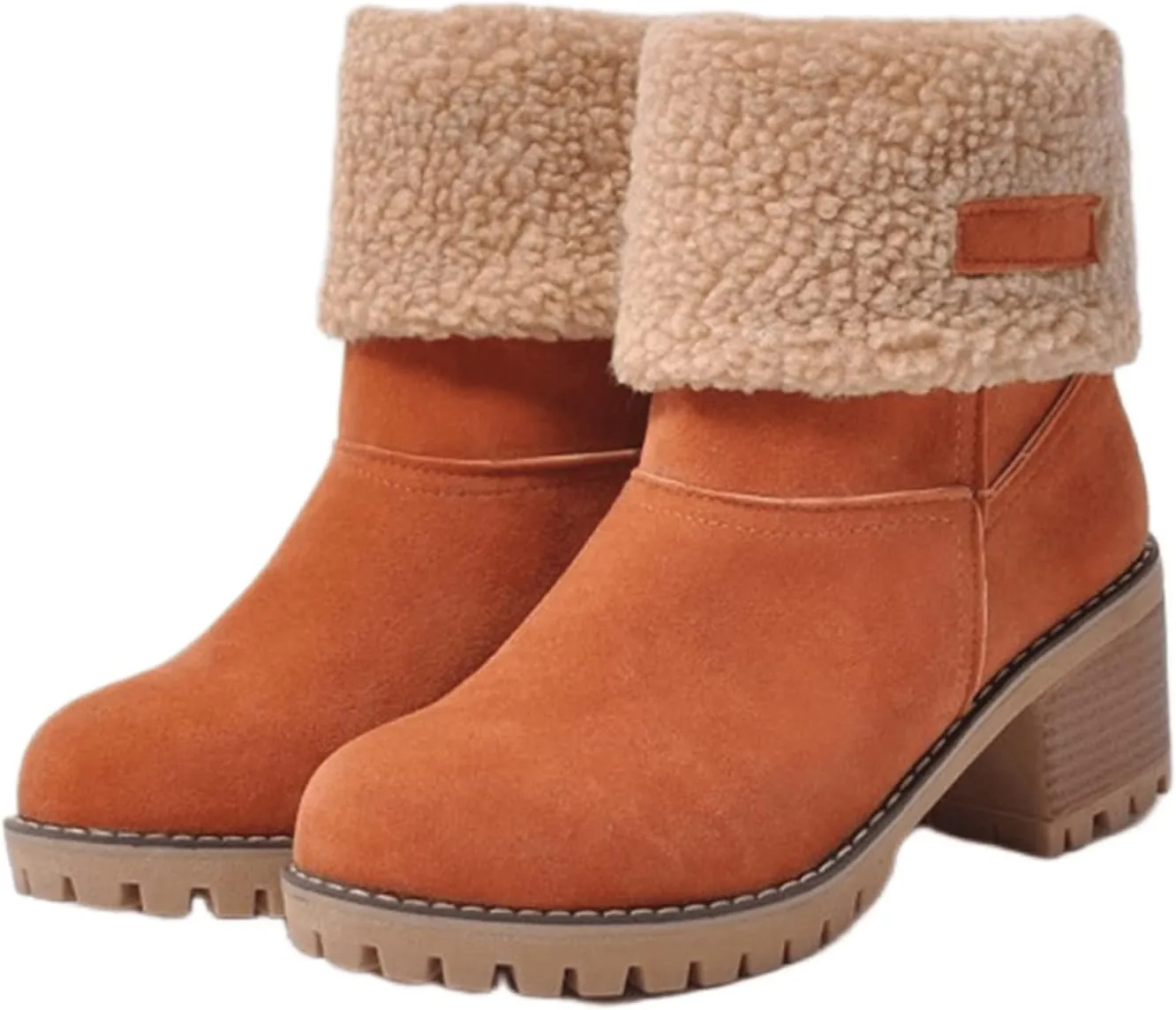 Ladmiple Winter Boots For Women Fashion Warm Faux Fur Lined Mid Calf Snow Boots Comfortable Walking Slip On Ankle Booties