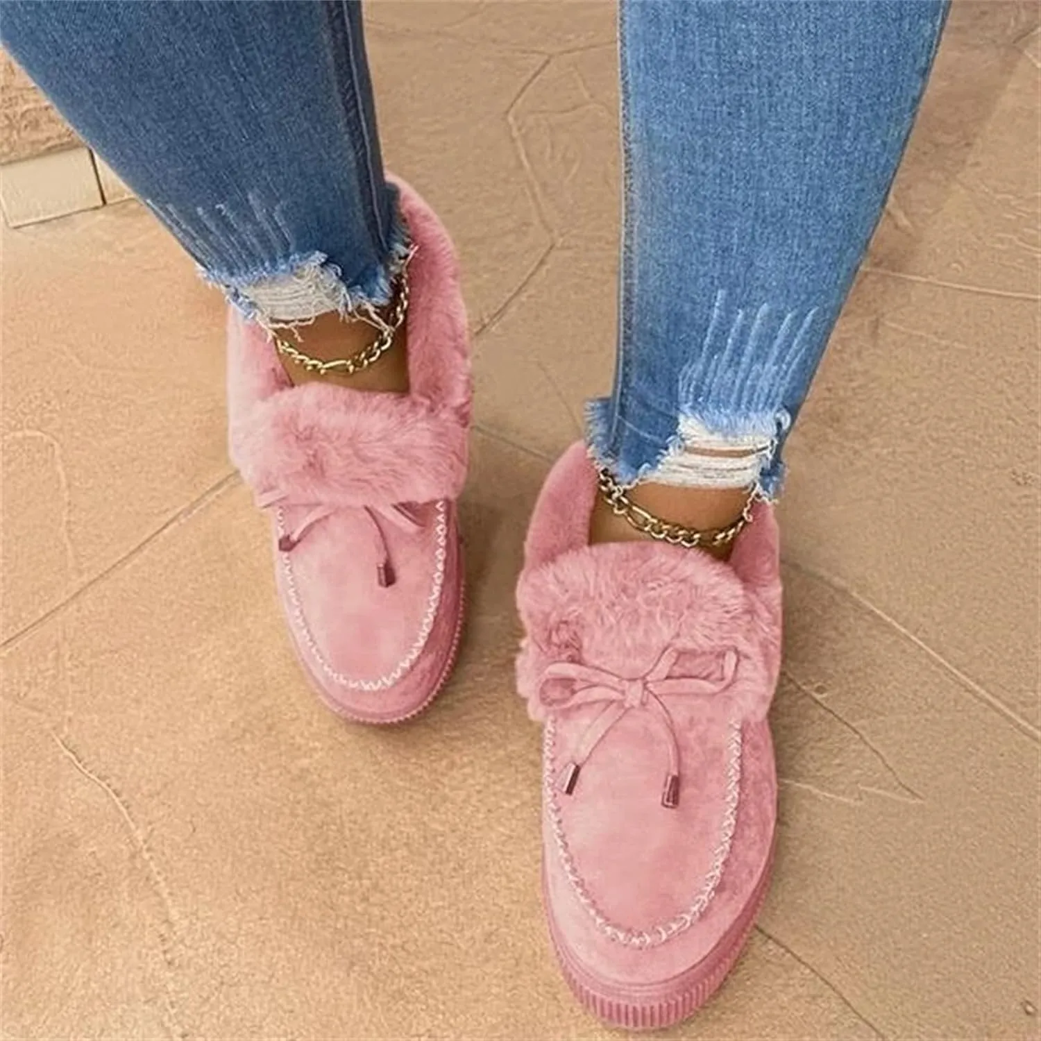 Ladmiple Winter Boots For Women Fashion Warm Fur Lined Snow Boots Outdoor Slip On Comfortable Fashion Short Ankle Booties