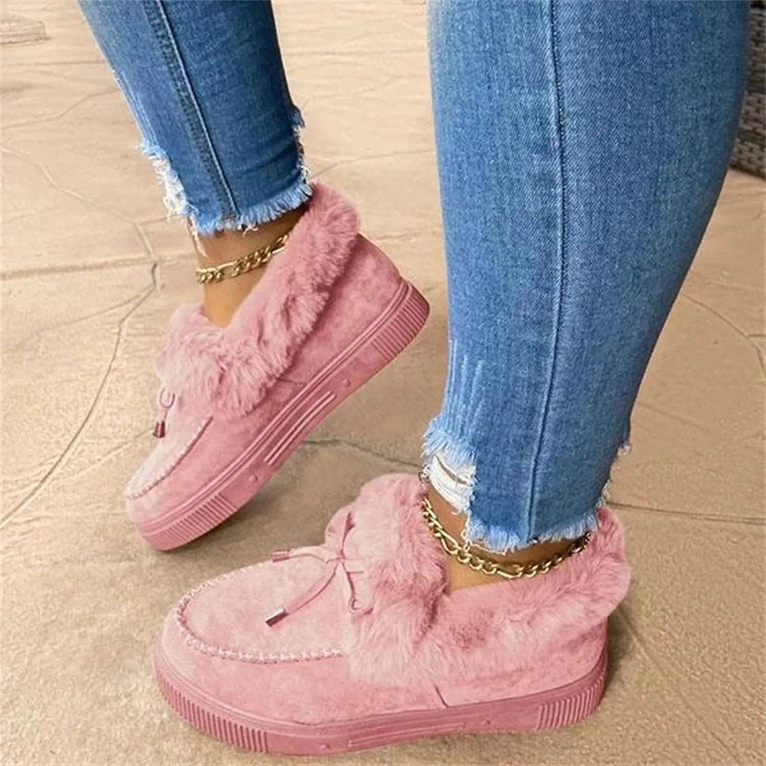 Ladmiple Winter Boots For Women Fashion Warm Fur Lined Snow Boots Outdoor Slip On Comfortable Fashion Short Ankle Booties