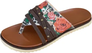 Large Size Flat Flower Flip Flops Women's Outer Wear Printed Beach Sandals Lady Sandals Women Big Size Flat Sandal Shoes