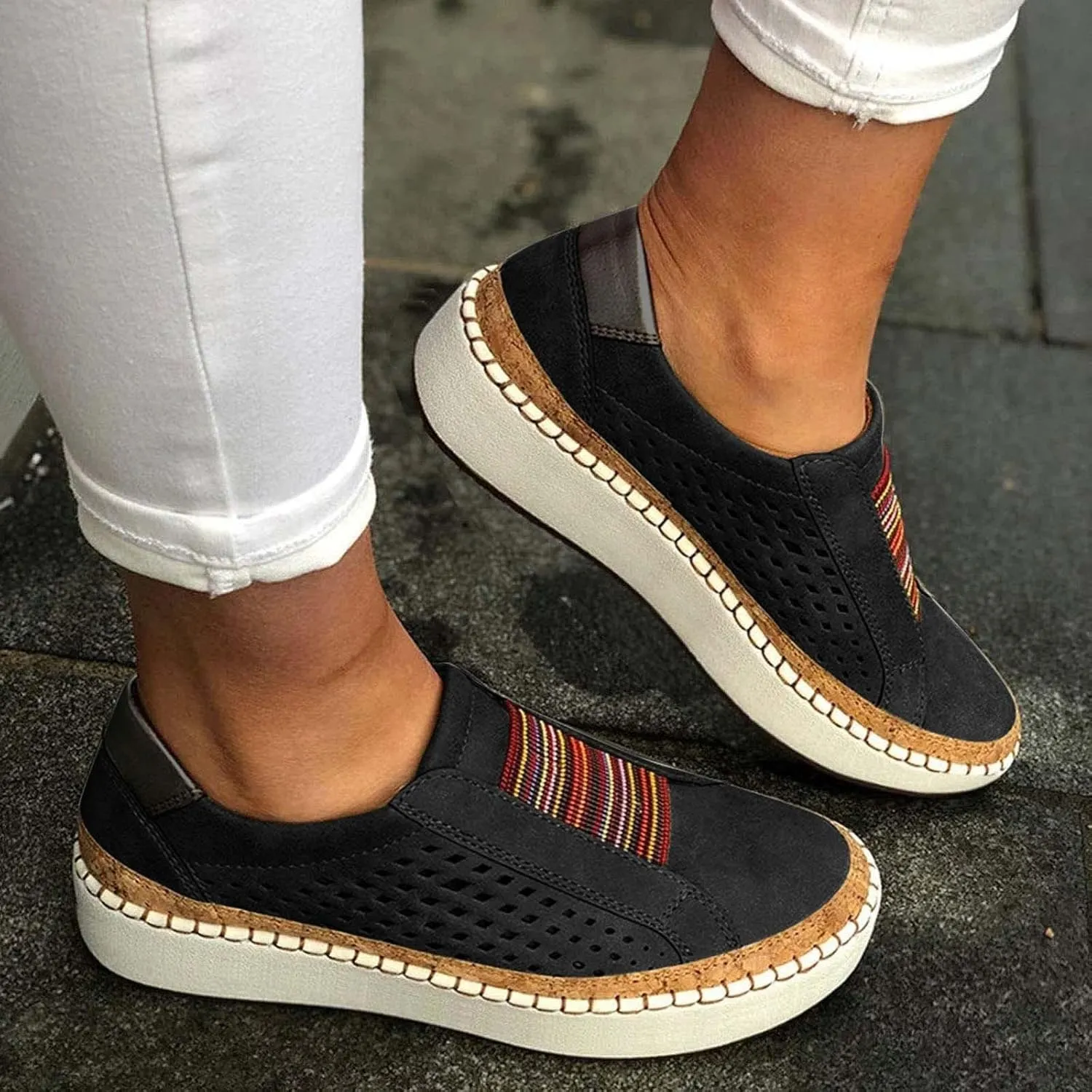 Lausiuoe Sneakers For Women Slip On Loafers Canvas Shoes Fashion Casual Classic Lightweight Comfortable Flat Walking Shoes