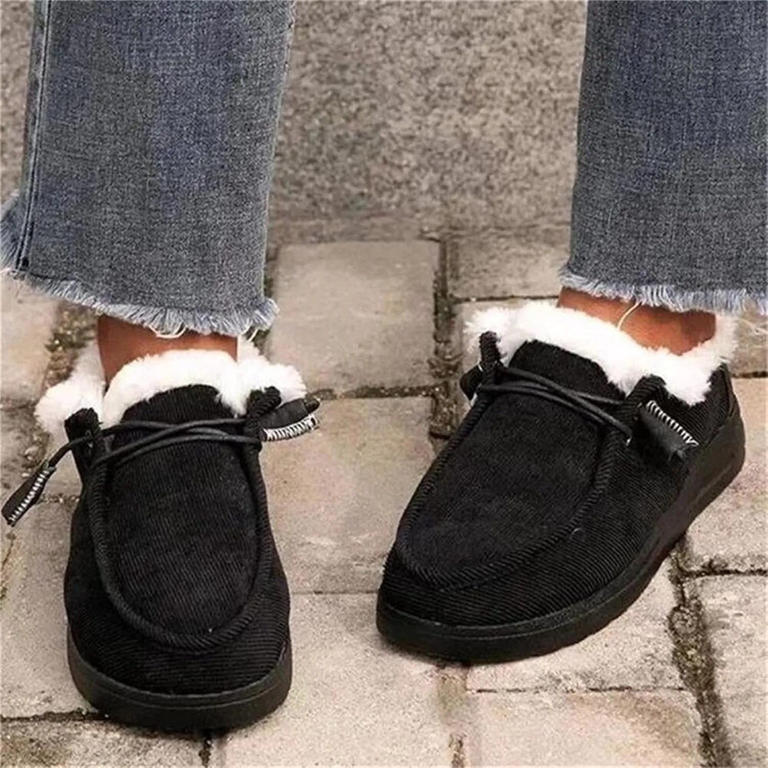Lausiuoe Snow Boots For Women Cute Wide Calf Ankle Booties Slip On Comfort Winter Fuzzy Fashion Casual Walking Shoes Loafers