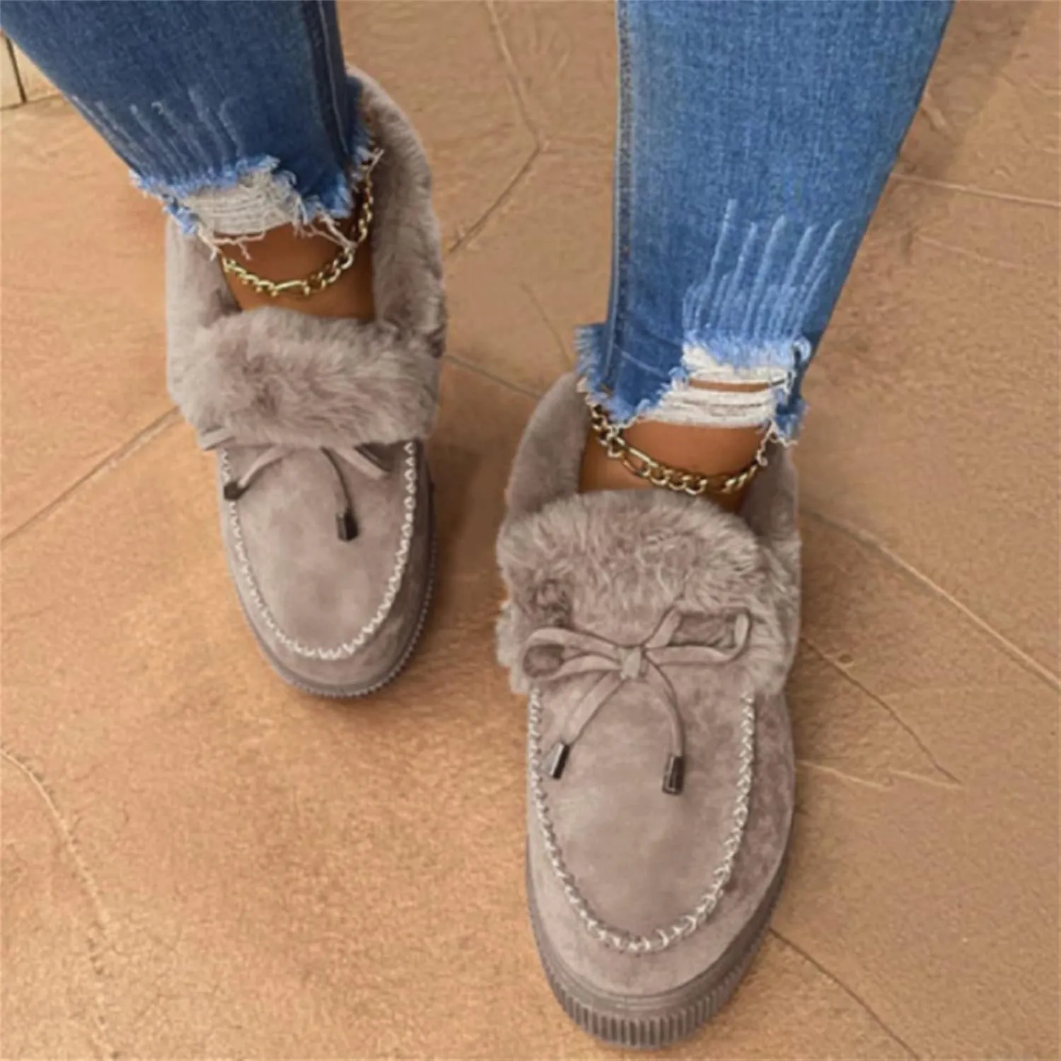 Lausiuoe Winter Boots For Women 2022 Trendy Fuzzy Booties Warm Fluffy Silp On Comfortable Casual Ankle Boots Loafers