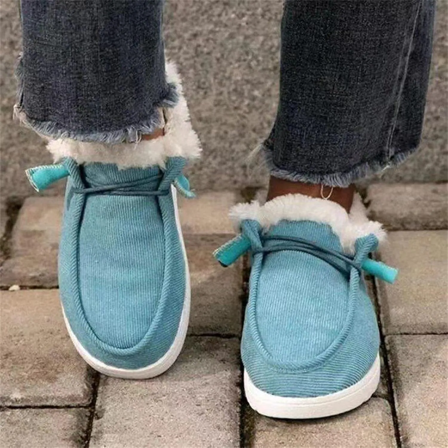 Lausiuoe Winter Boots For Women 2022 Trendy Warm Fuzzy Snow Ankle Booties Flat Cute Silp On Casual Loafers Sneakers