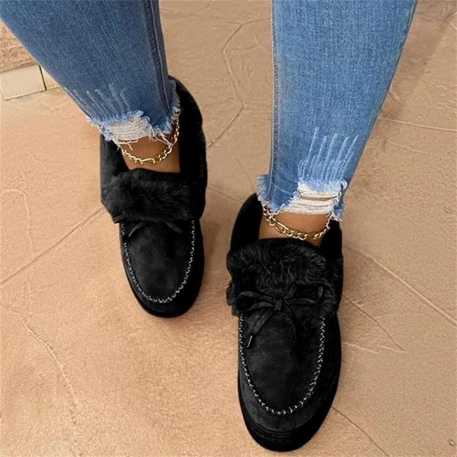 Lausiuoe Womens Winter Boots With Fur Lined Fluffy Fuzzy Slipper Ankle Boots Soft Cozy Fashion Casual Walking Shoes