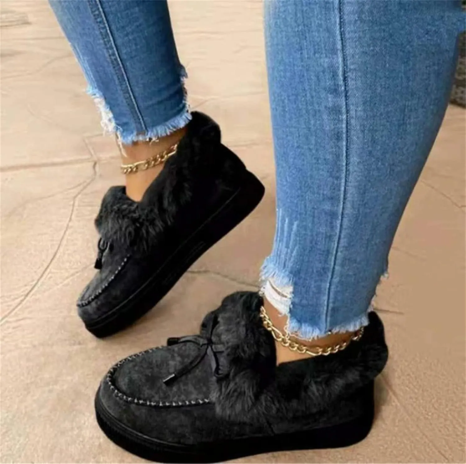 Lausiuoe Womens Winter Boots With Fur Lined Fluffy Fuzzy Slipper Ankle Boots Soft Cozy Fashion Casual Walking Shoes
