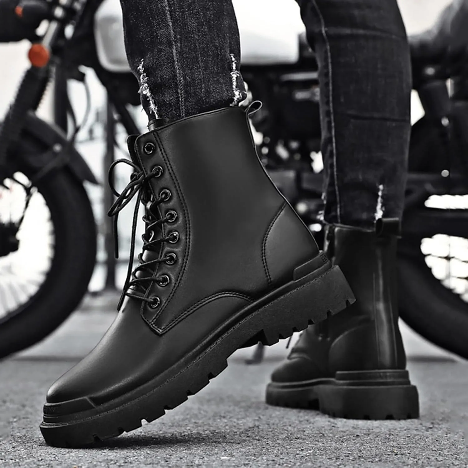 Leather Ankle Boots for Men Fashion Solid Shoes Casual Lace Up Ankle Boots Water Proof Insulated Knee High Outdoor Boots
