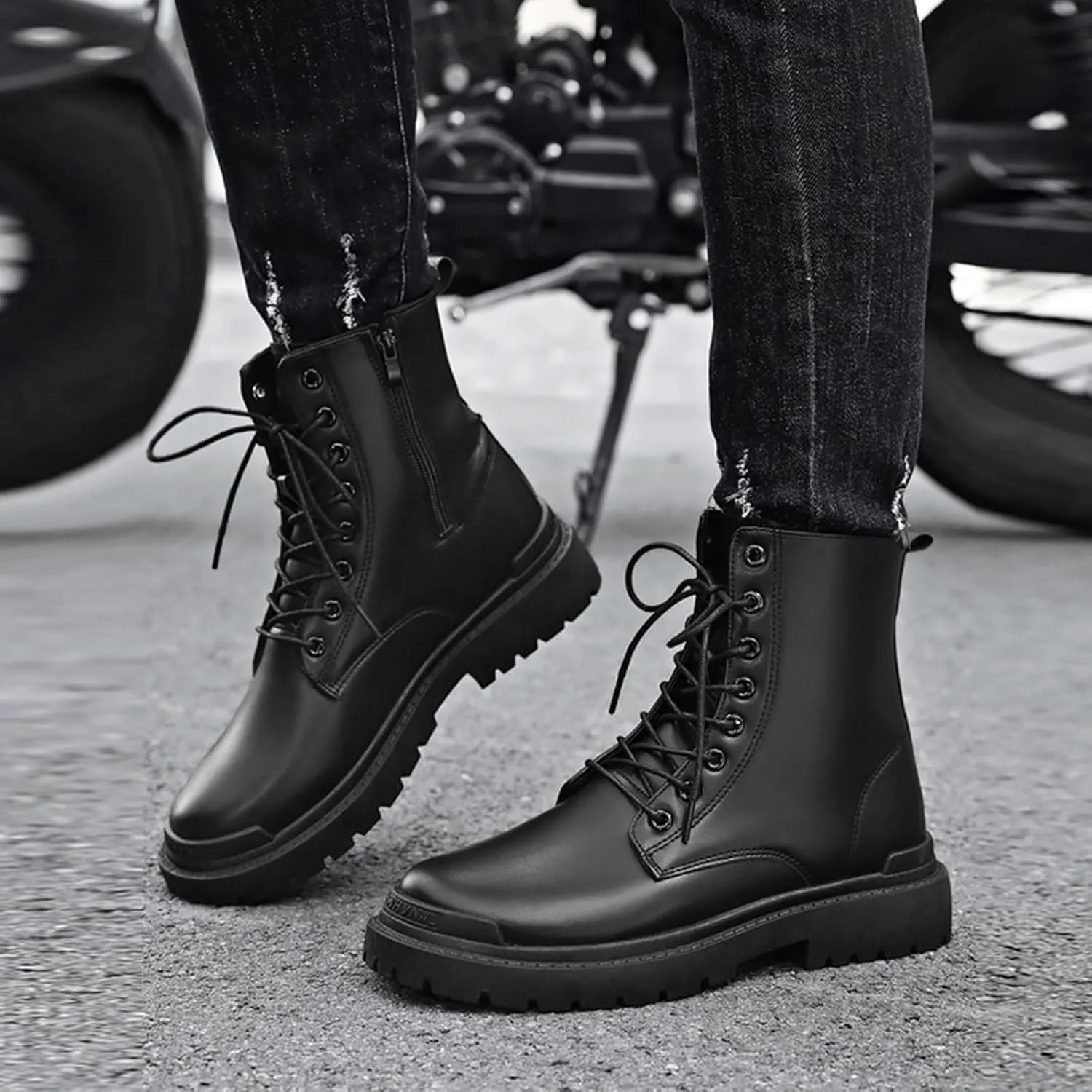Leather Ankle Boots for Men Fashion Solid Shoes Casual Lace Up Ankle Boots Water Proof Insulated Knee High Outdoor Boots
