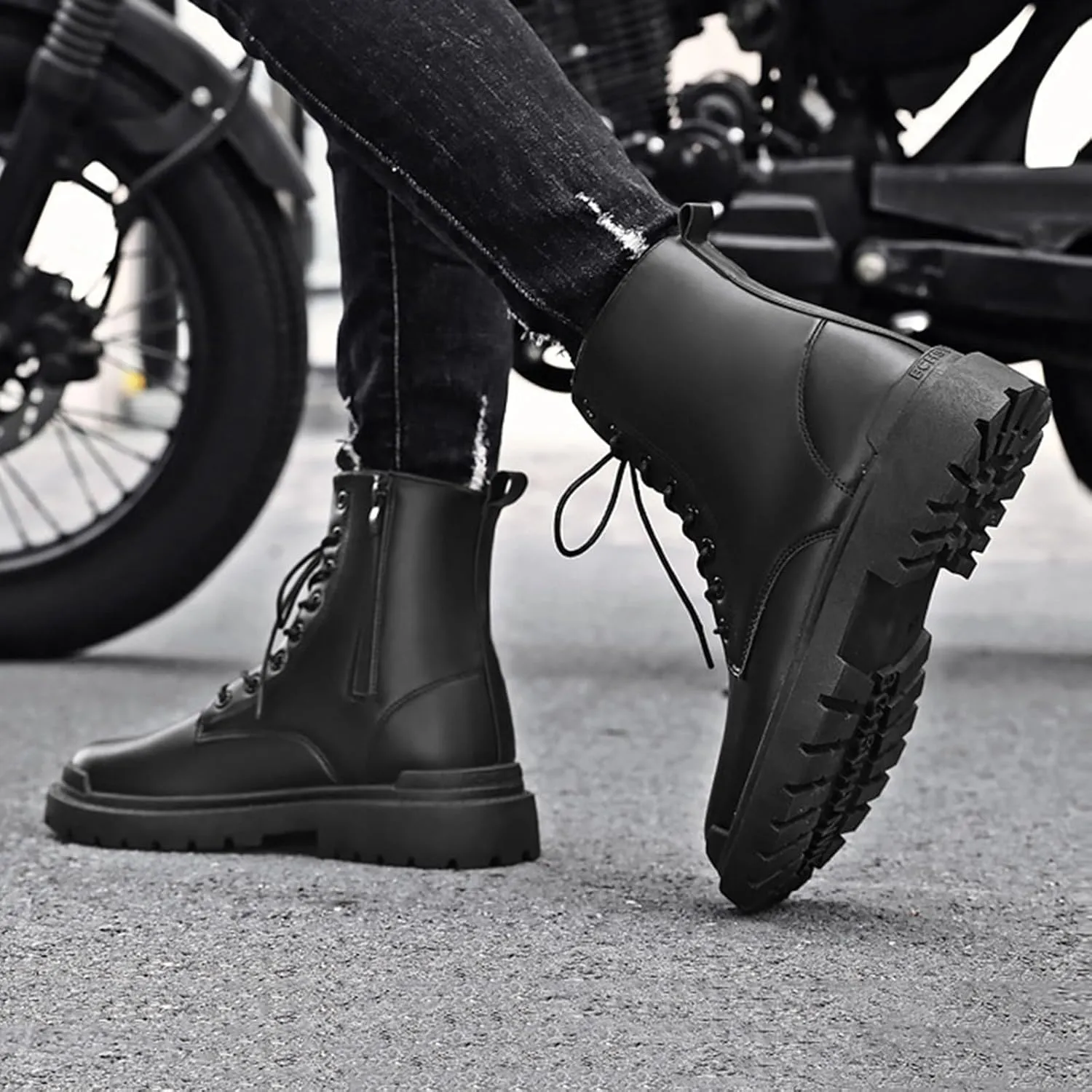 Leather Ankle Boots for Men Fashion Solid Shoes Casual Lace Up Ankle Boots Water Proof Insulated Knee High Outdoor Boots