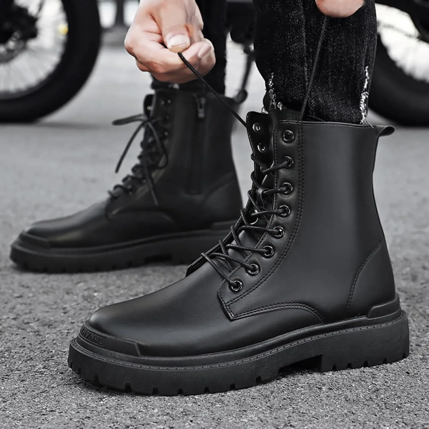 Leather Ankle Boots for Men Fashion Solid Shoes Casual Lace Up Ankle Boots Water Proof Insulated Knee High Outdoor Boots