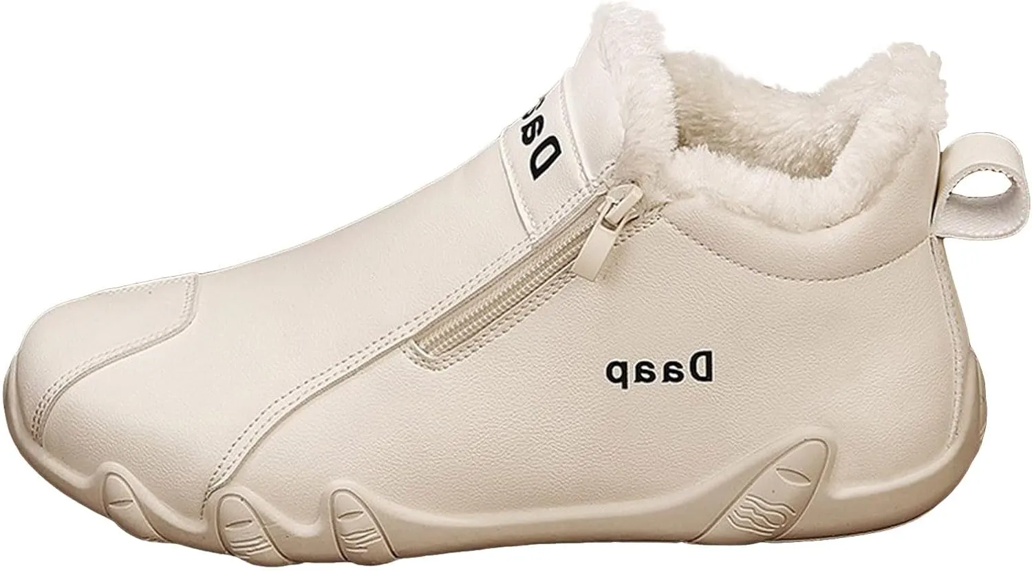 Leather Furry Boots for Men Fleece Lined Warm Winter Boots Water Proof Insulated Boots Soft Flat Soled Boots
