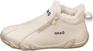 Leather Furry Boots for Men Fleece Lined Warm Winter Boots Water Proof Insulated Boots Soft Flat Soled Boots