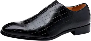 Leather Shoes Formal Classical Style Shoes for Men Slip On PU Leather Low Rubber Sole Block Heel Work Mens Leather Shoe (Black, 13.5)